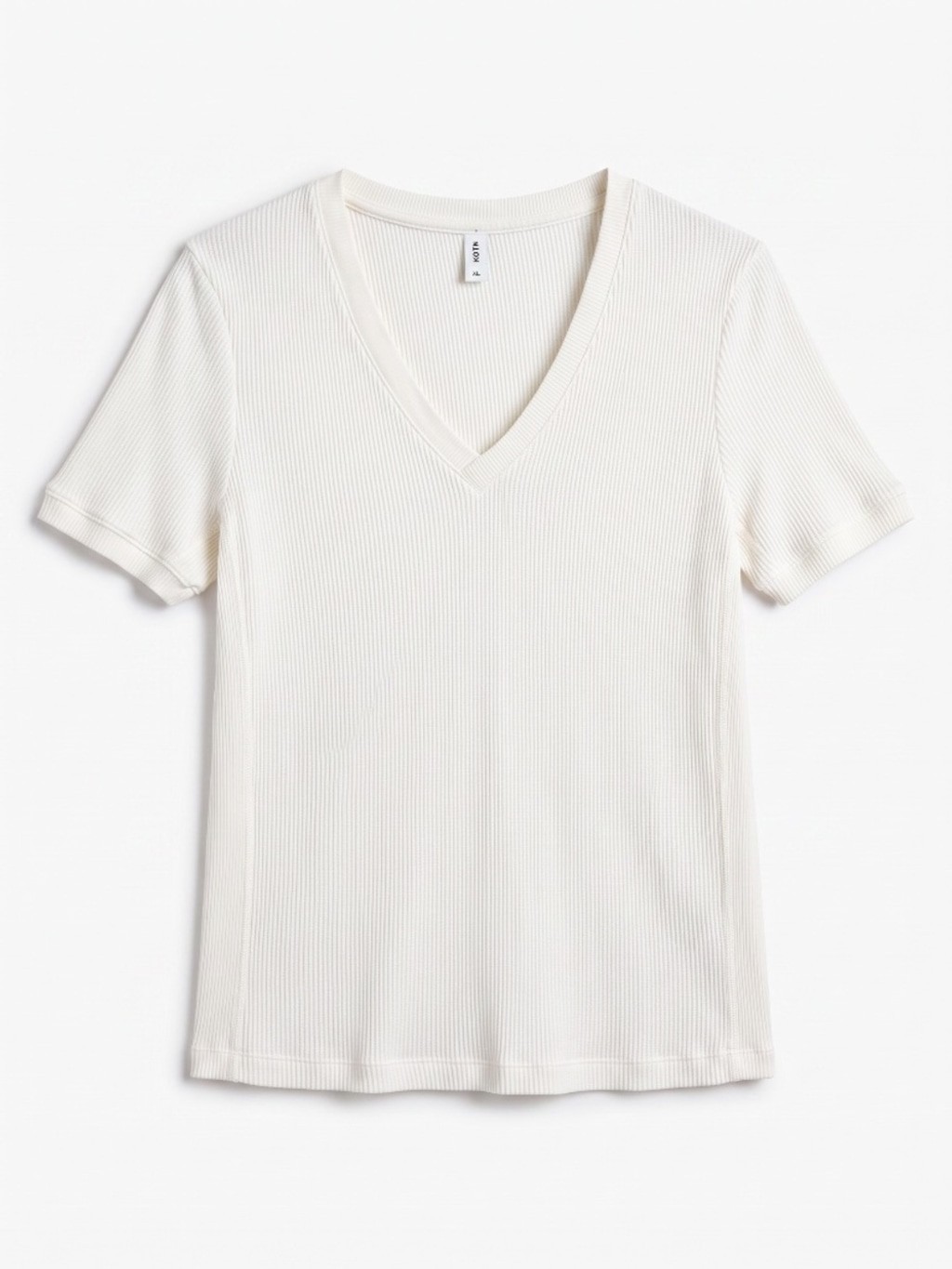 KOTN Waffle Knit V-neck Short Sleeves Tee Beige Top, Sz XL