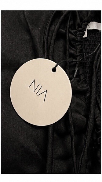 NIA Black Satin Smocked Tube Top with Tie-Front