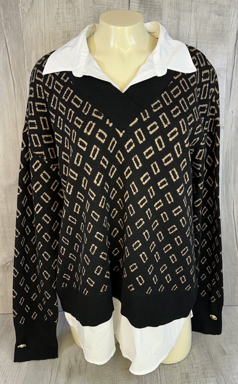 Anne Klein Top Collared Shirt/ Sweater Combo 1 Piece Attached Women’s Size XL