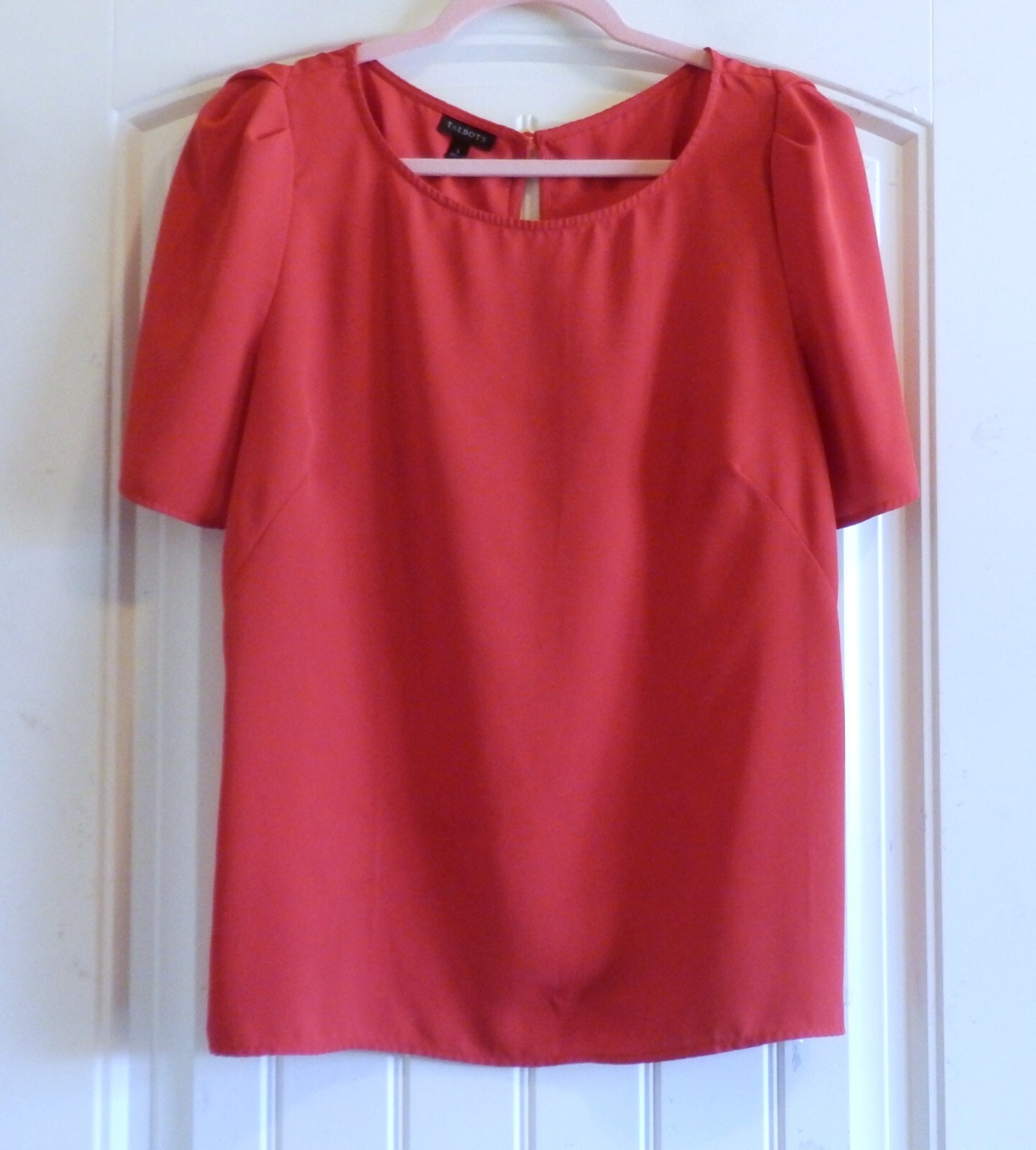 Talbots Red Women’s Gathered Sleeve Top Blouse SZ L EXCELLENT