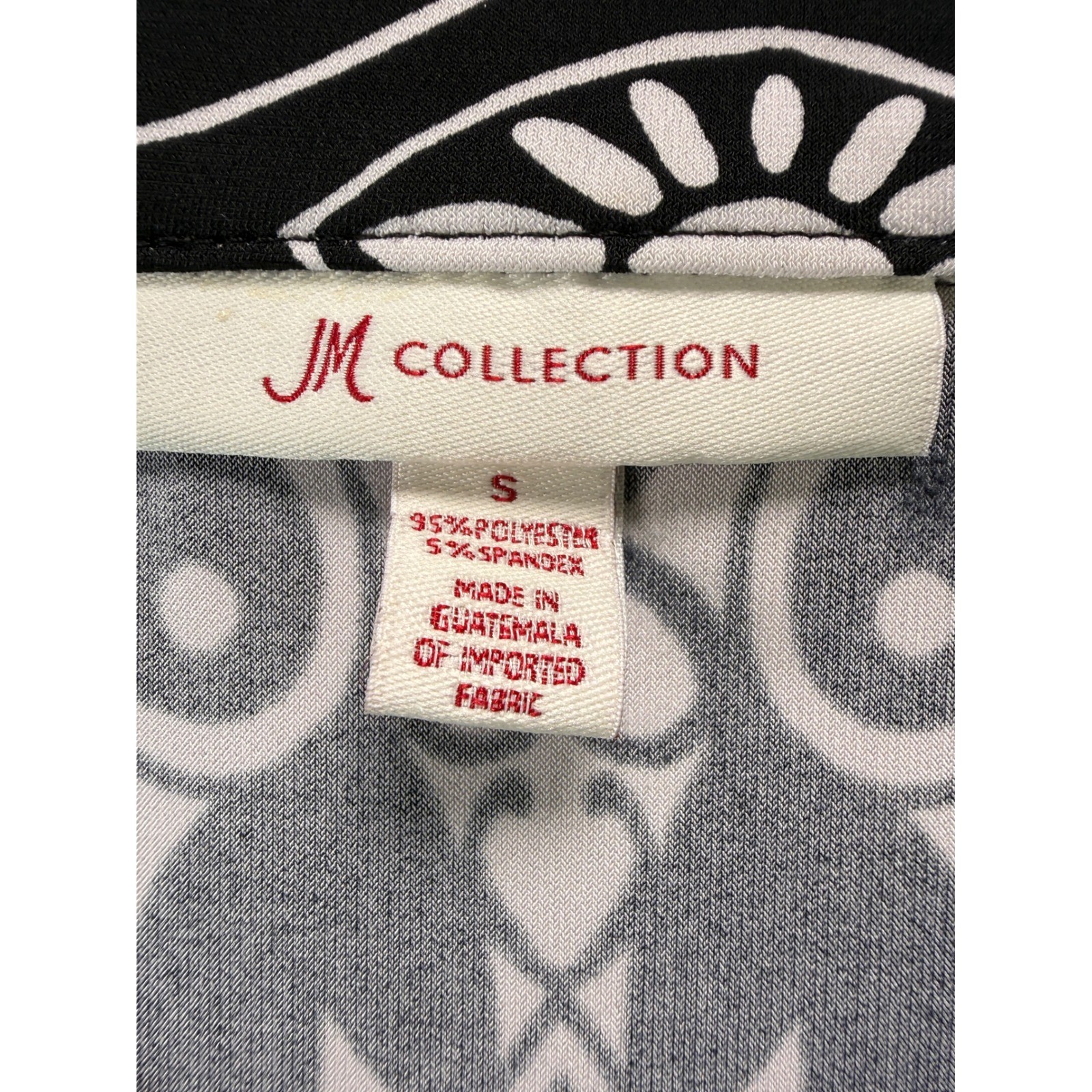 JM Collection Tunic Top Women Size S Black White Paisley V-Neck 3/4 Sleeve Boho