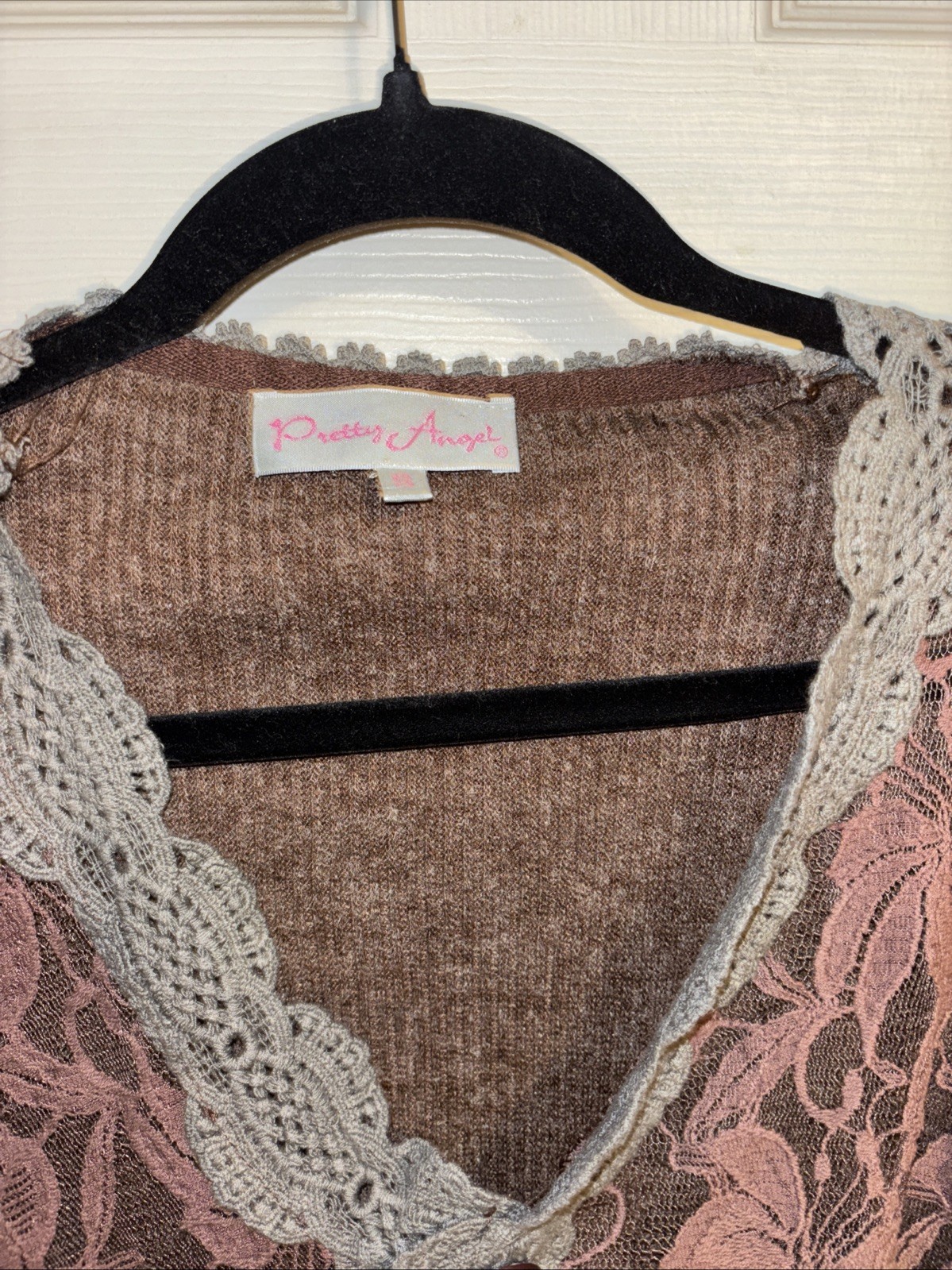 Pretty Angel Oversized S Brown One Sleeve Asymmetric Lace Button Fairycore Top