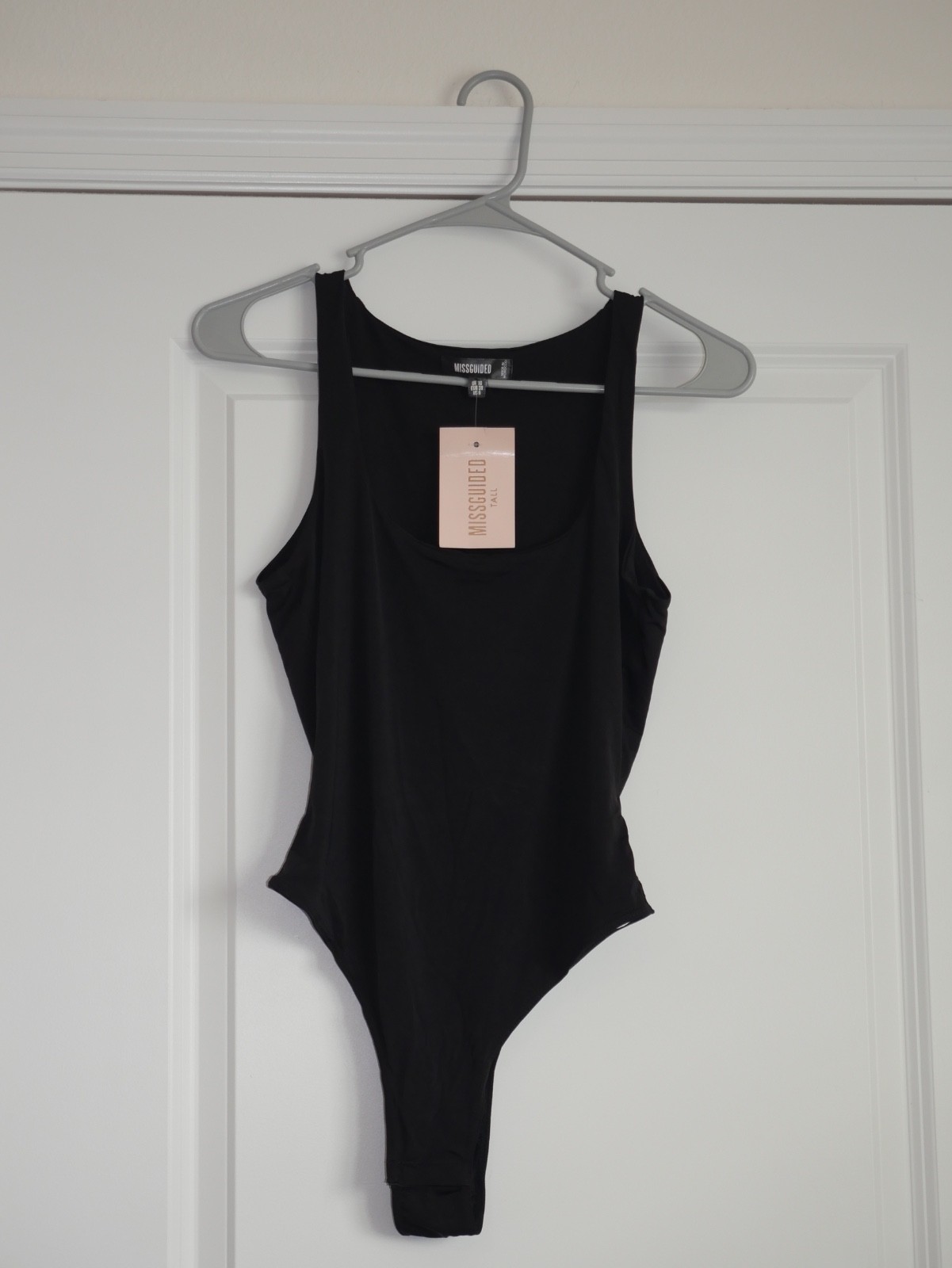 MISSGUIDED Size 6 TALL Scoop Neck Black Sleeveless Bodysuit NWT NEW
