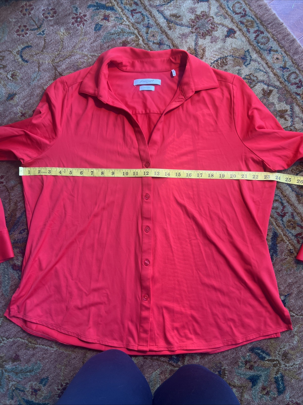 FOXCROFT Cherry Red Stretch Career/Business Easy Care LS Cuffed Relaxed Fit XL