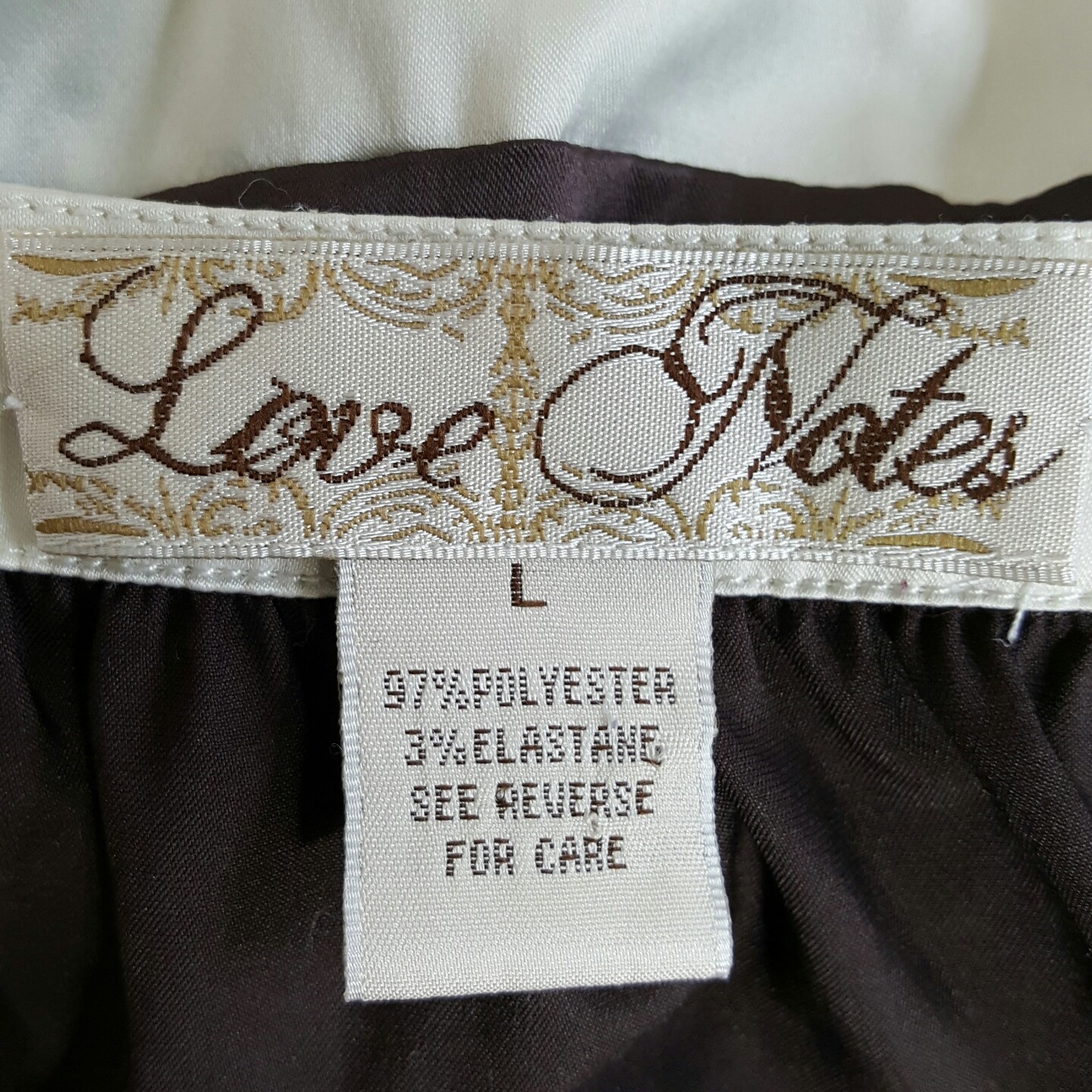 Love Notes Top Womens Large Brown Beaded White Ribbon Rosette Waistband Pullover