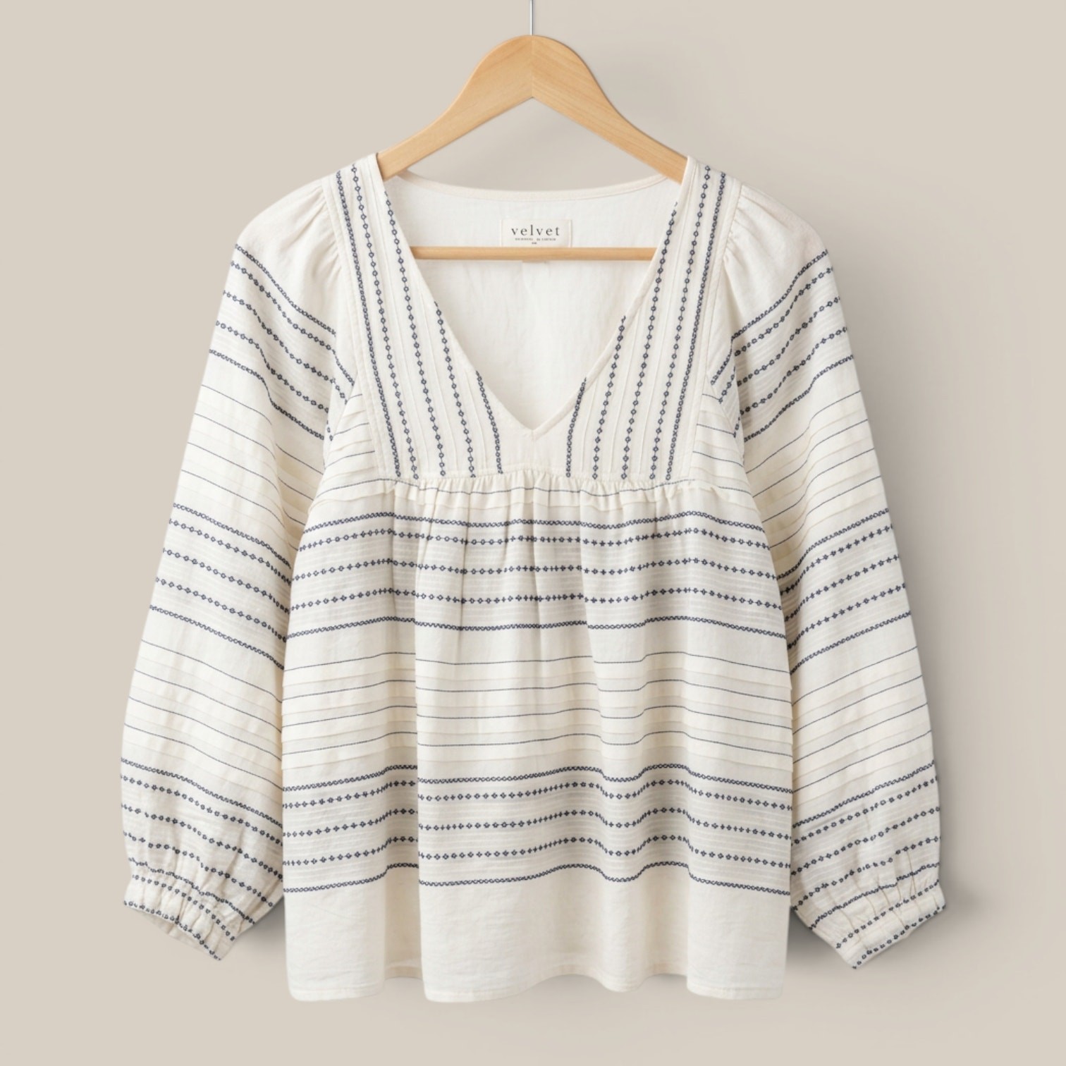 Velvet Graham Spencer Piper Paros Embroidered Peasant Blouse Tunic Cotton Small