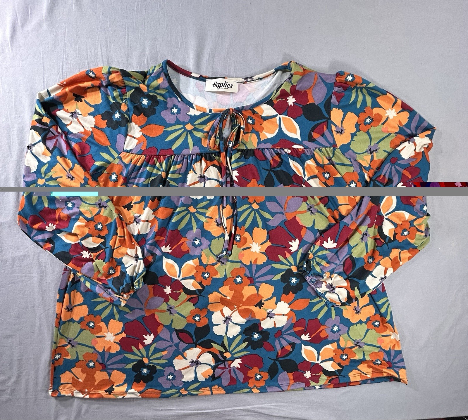 Haptics By Holly Harper Top Womens Medium Vibrant Floral Tie Front Neckline