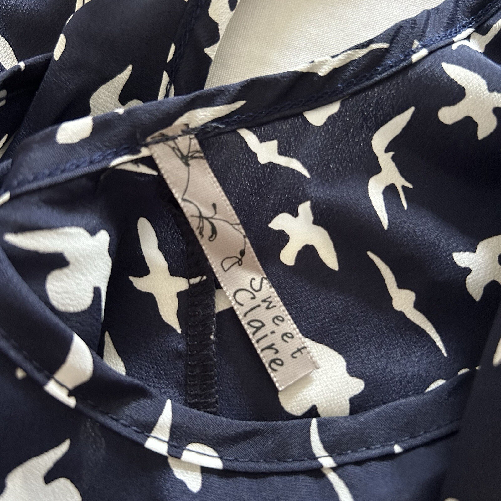 Sweet Claire – Navy Bird Print Sleeveless Tunic Shirt – Size M 🇺🇸USA Made🇺🇸