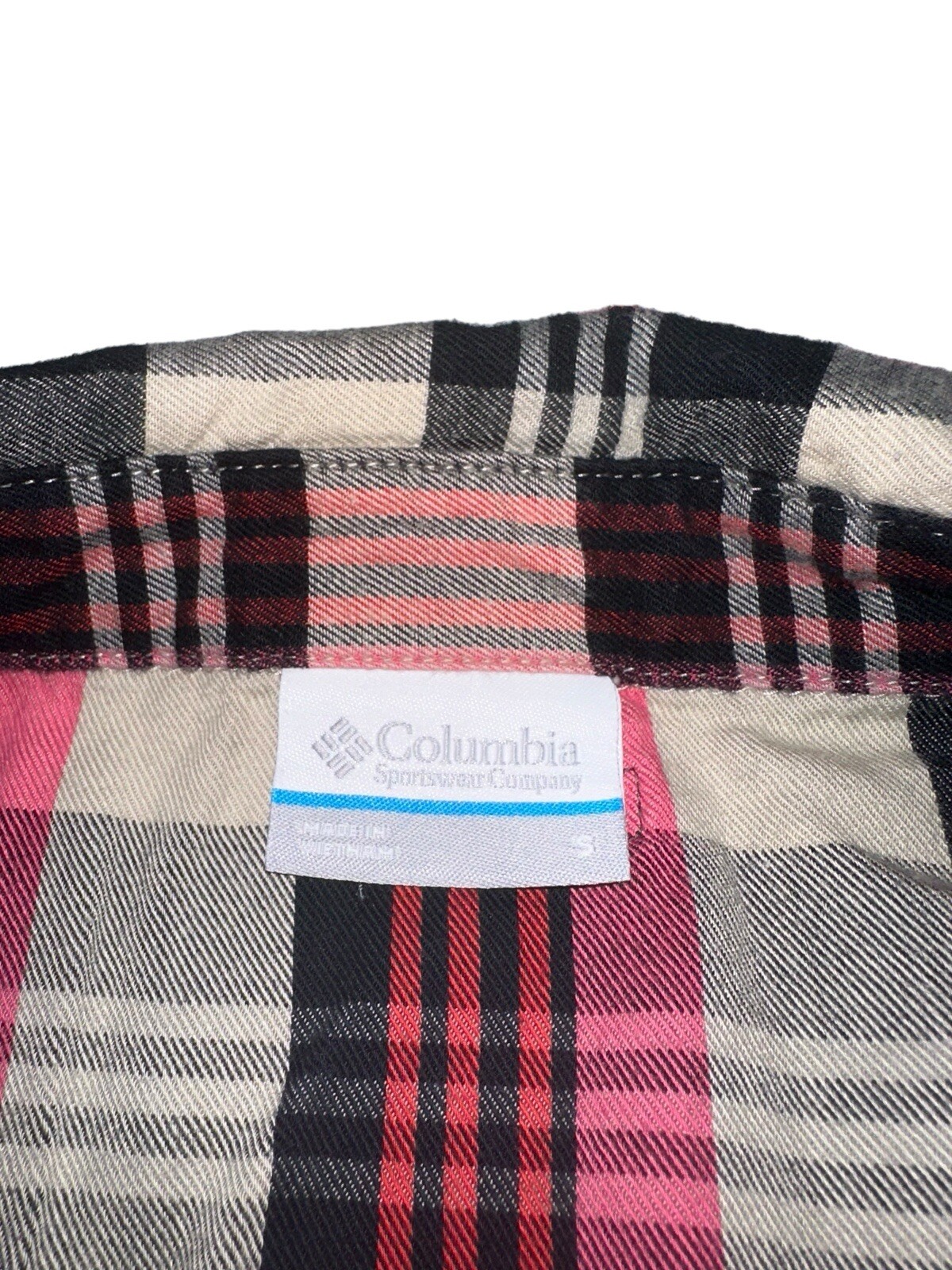 Columbia Womens Slide Rock Button Front Flannel Shirt Sz S Pink Black Plaid