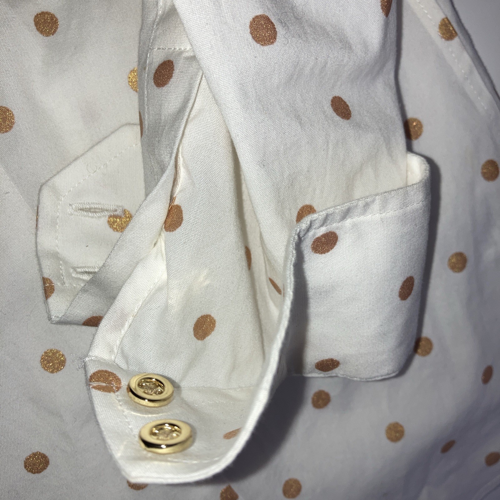 Talbots Women’s Blouse, Button Up W Collar, Size 8P S Polka Dot Pattern, VG