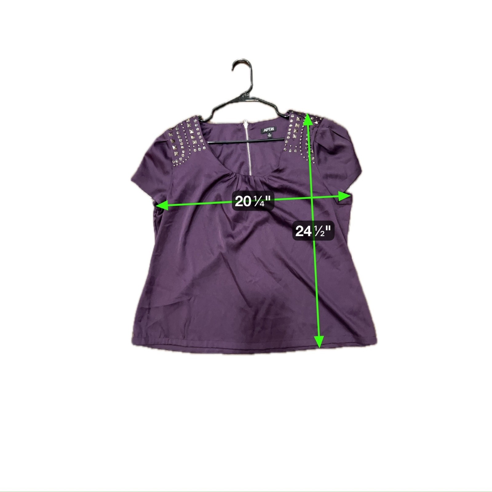 Apt. 9 Women’s Purple Studded Shoulder Back Zipper Blouse Size XL Boho Glam