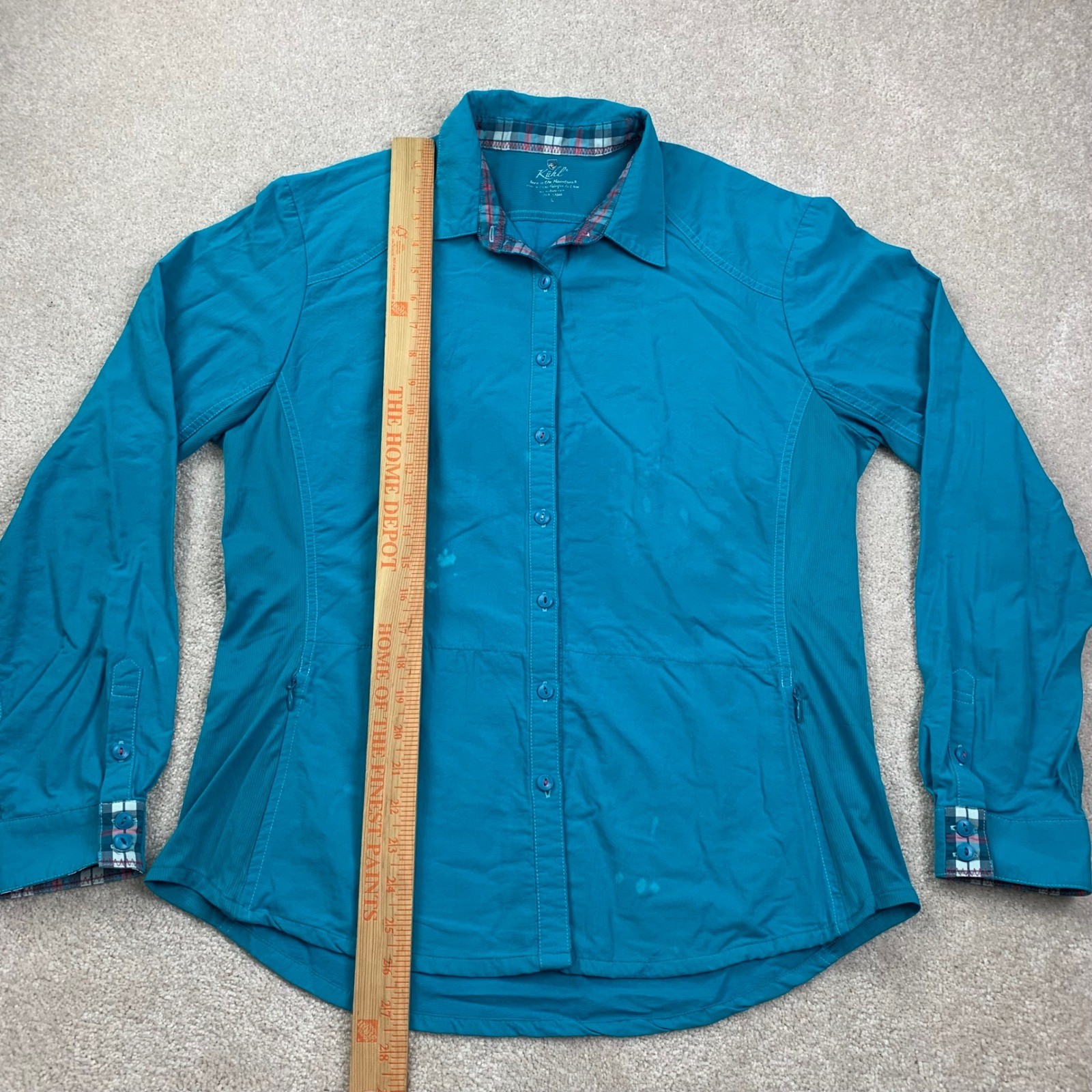 Kuhl Button Up Shirt Womens Large Teal Blue Long Sleeve Hiking Outdoor RN 108846