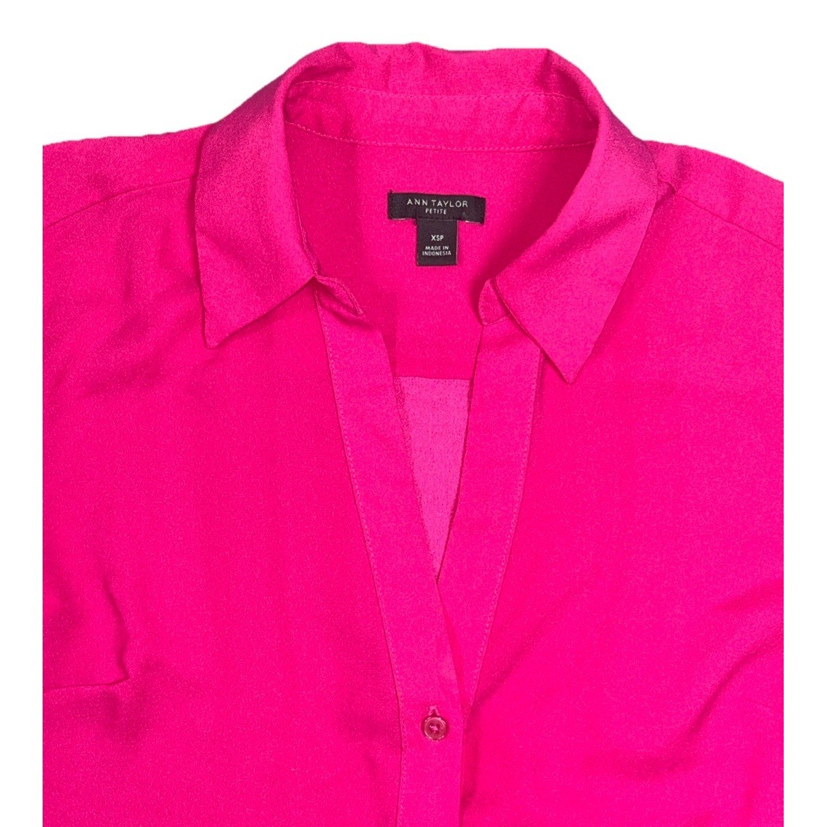Ann Taylor Loft Womens Top XS Petite Hot Pink Fuchsia V-Neck Long Sleeve Shirt