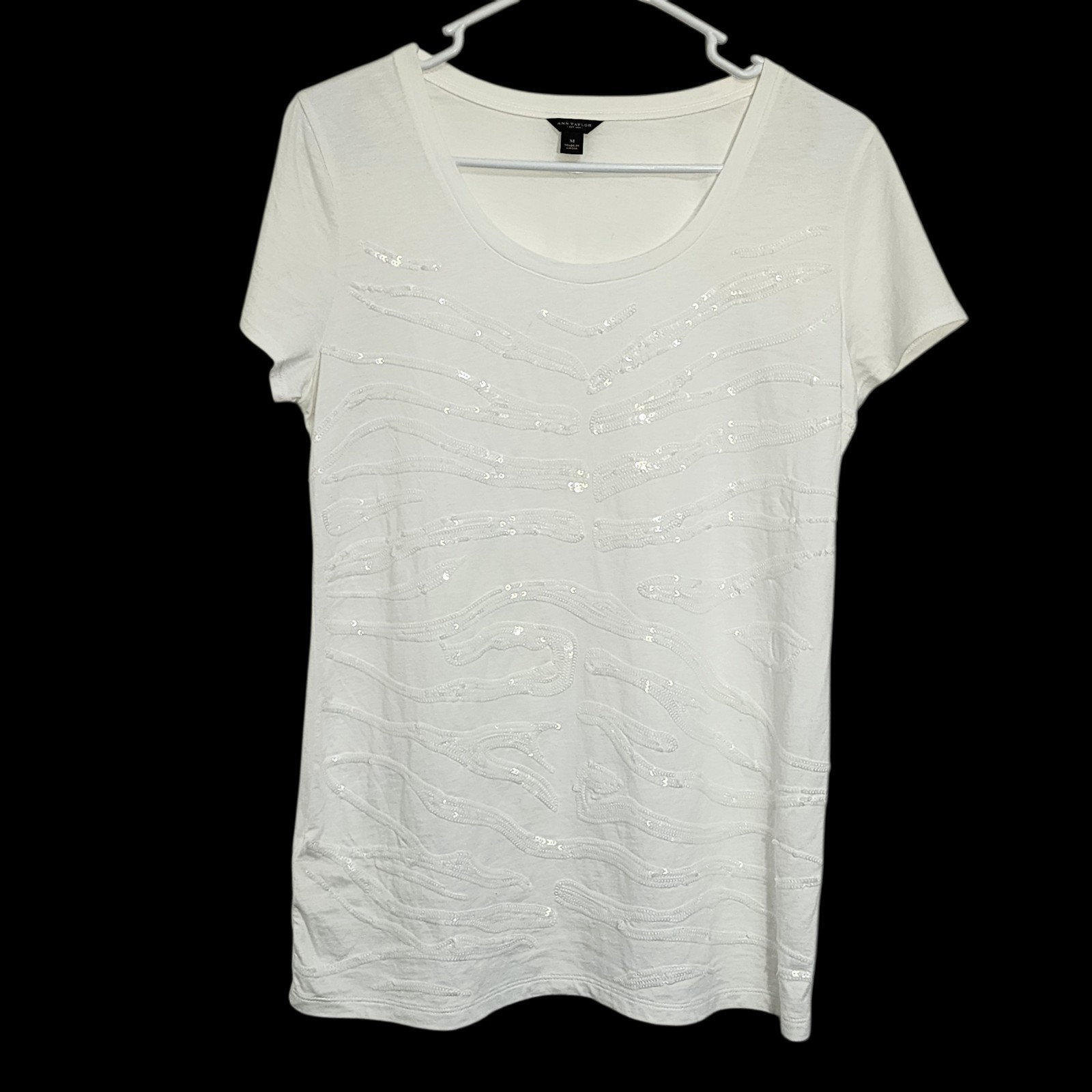 NWOT Ann Taylor Sequin Scoop Neck Pima Cotton Modal Cap Sleeve T-Shirt Womens M