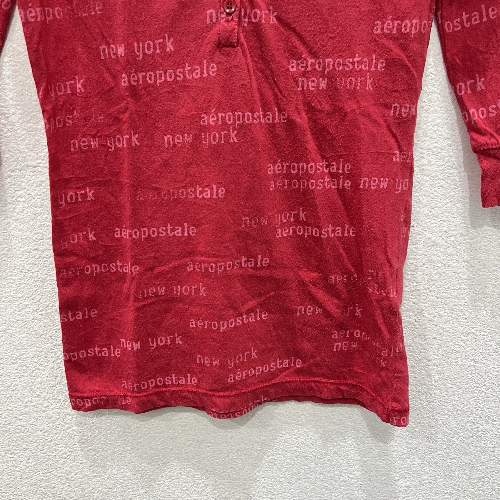 Aeropostale Vintage Y2K Womens All Over Print Henley Top Bella Swan Spell out