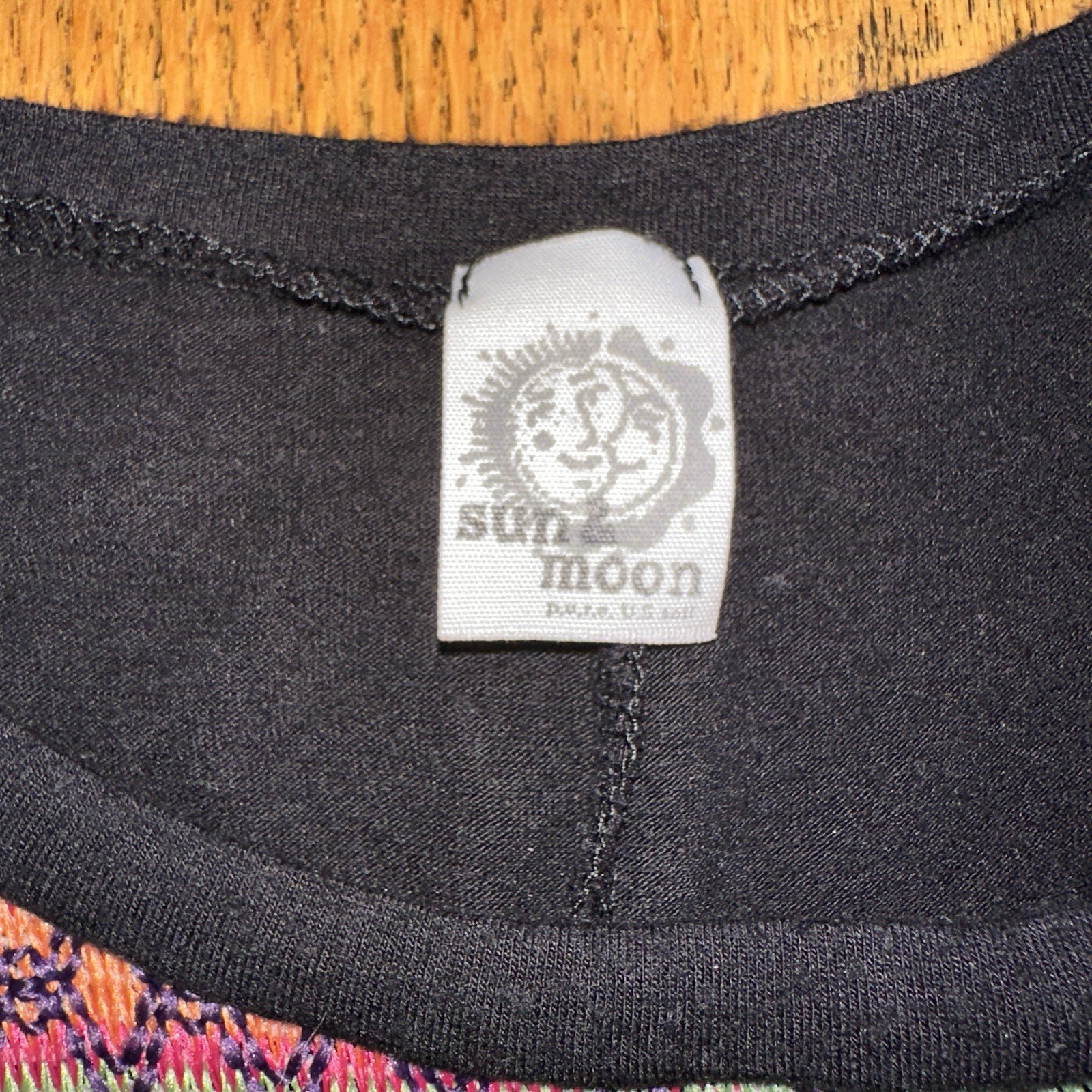 Boho Festival Hippie Tunic Top Colorful Black Embroidered Womens M/L Sun & Moon