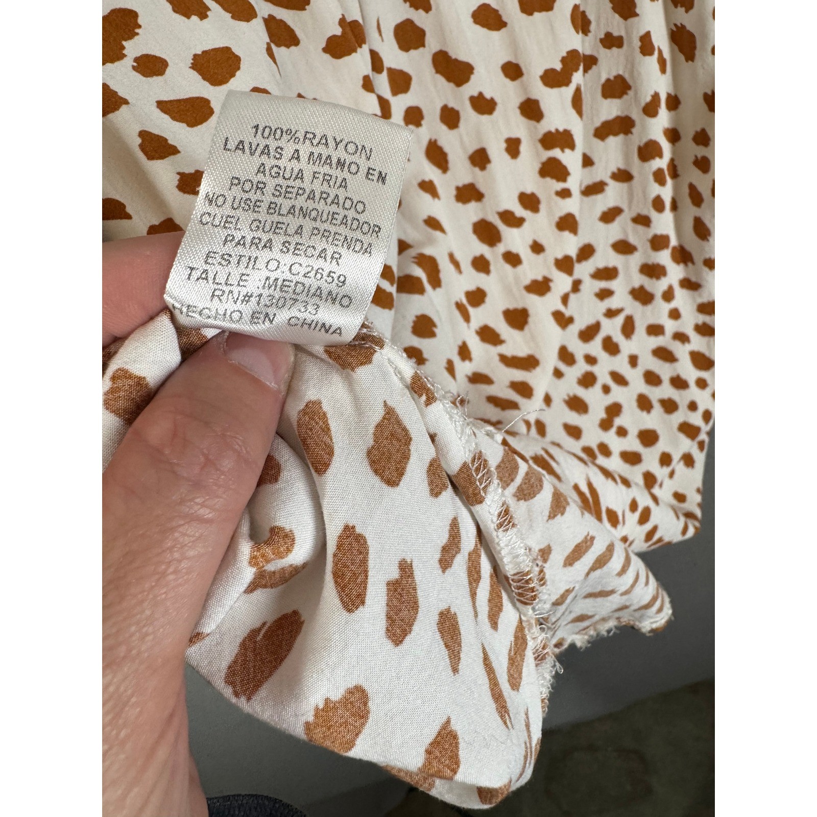 Umgee USA Women’s Medium Brown Animal Print Button Front Blouse Boho Rayon Top