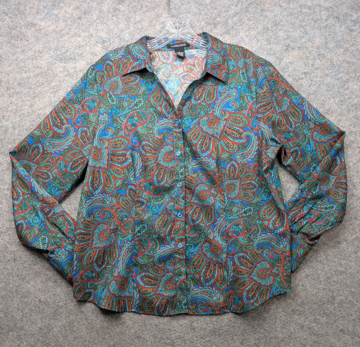 Luciano Dante Shirt Women’s Large Blue Paisley Long Sleeve Designer Boho Vintage