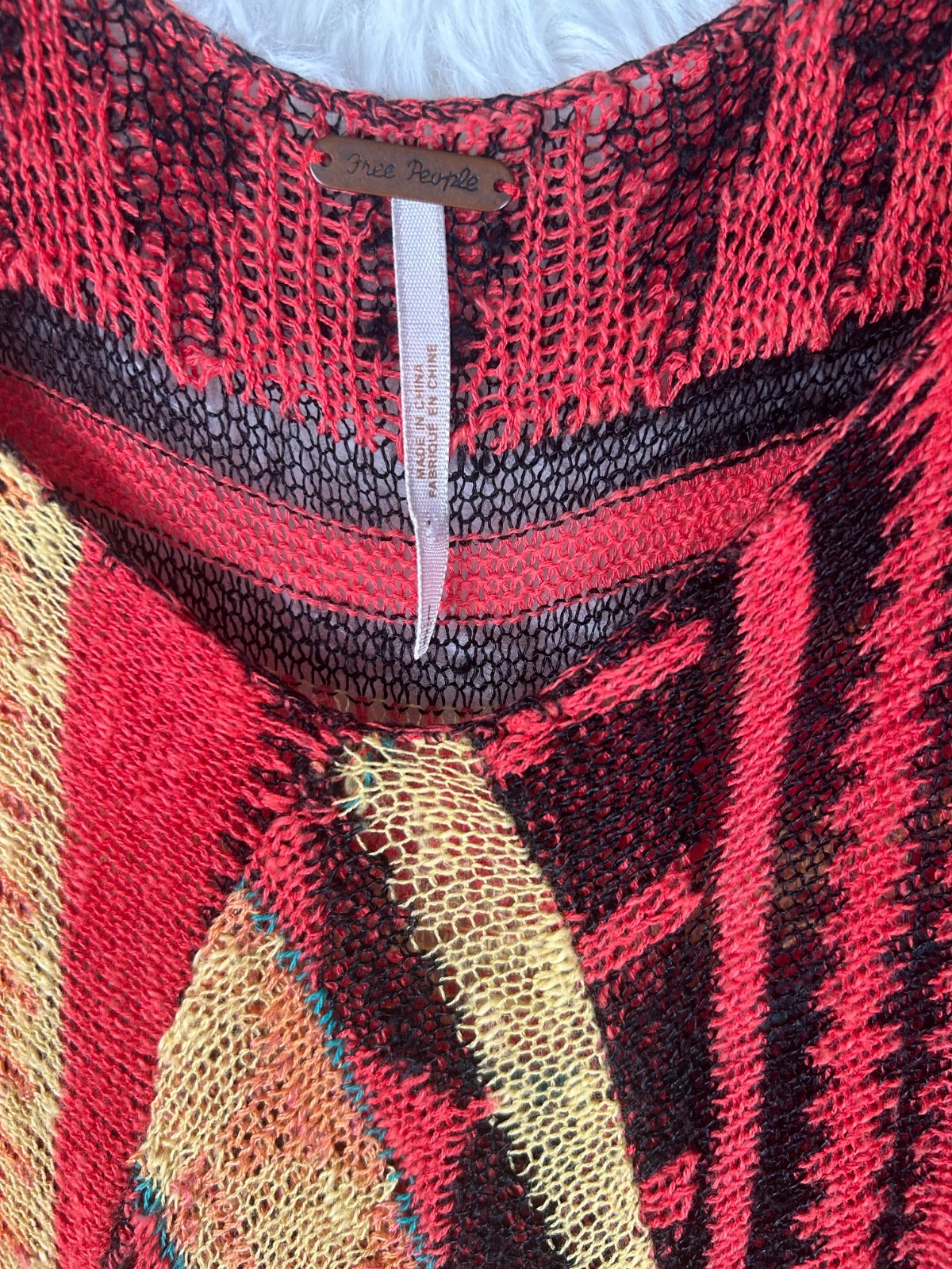 Free People Size L Orange/Red/Multi Knit Sleeveless Top Flowy Boho