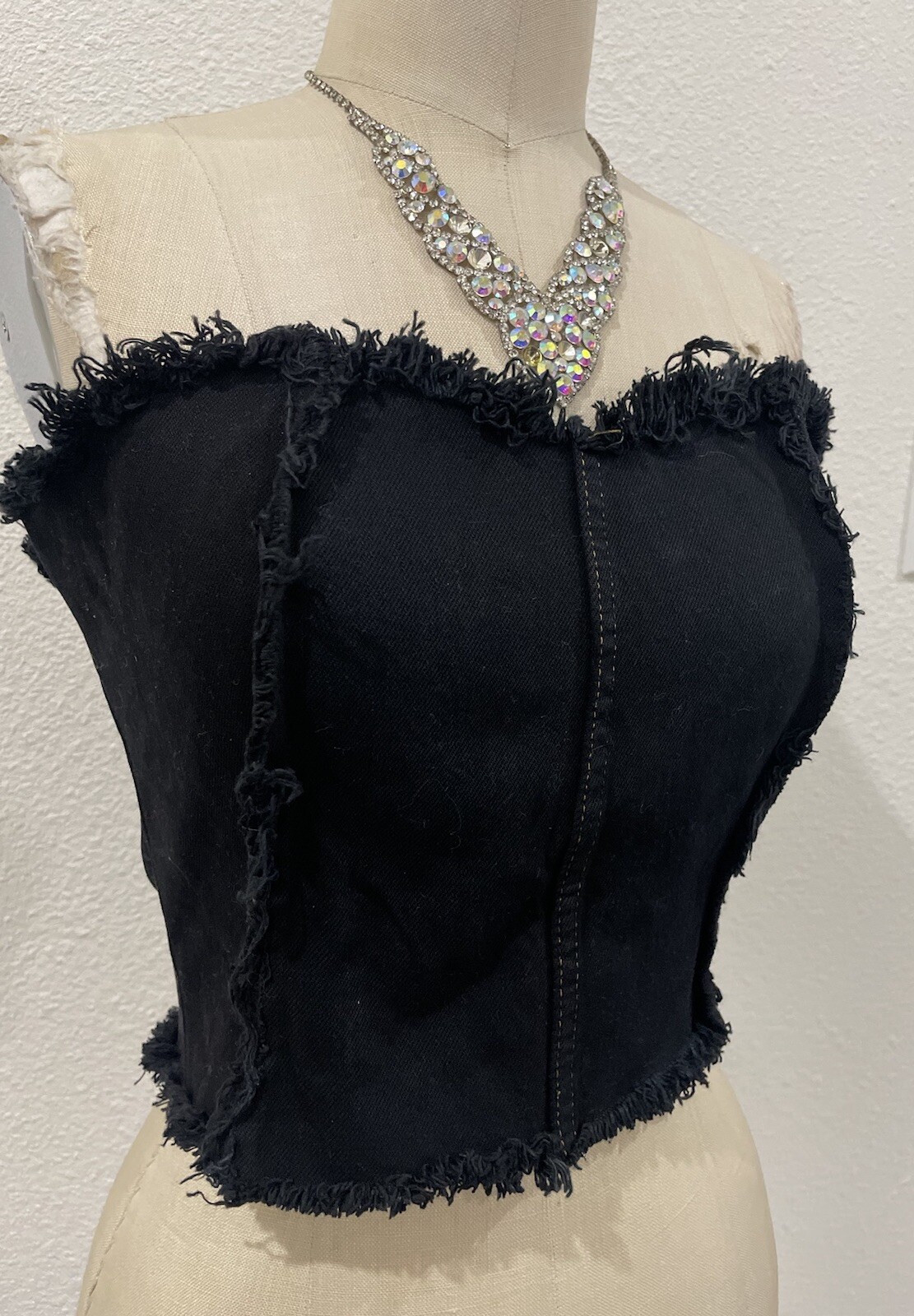 NWT Nasty Gal Black Denim Corset Crop Top Women’s Size M