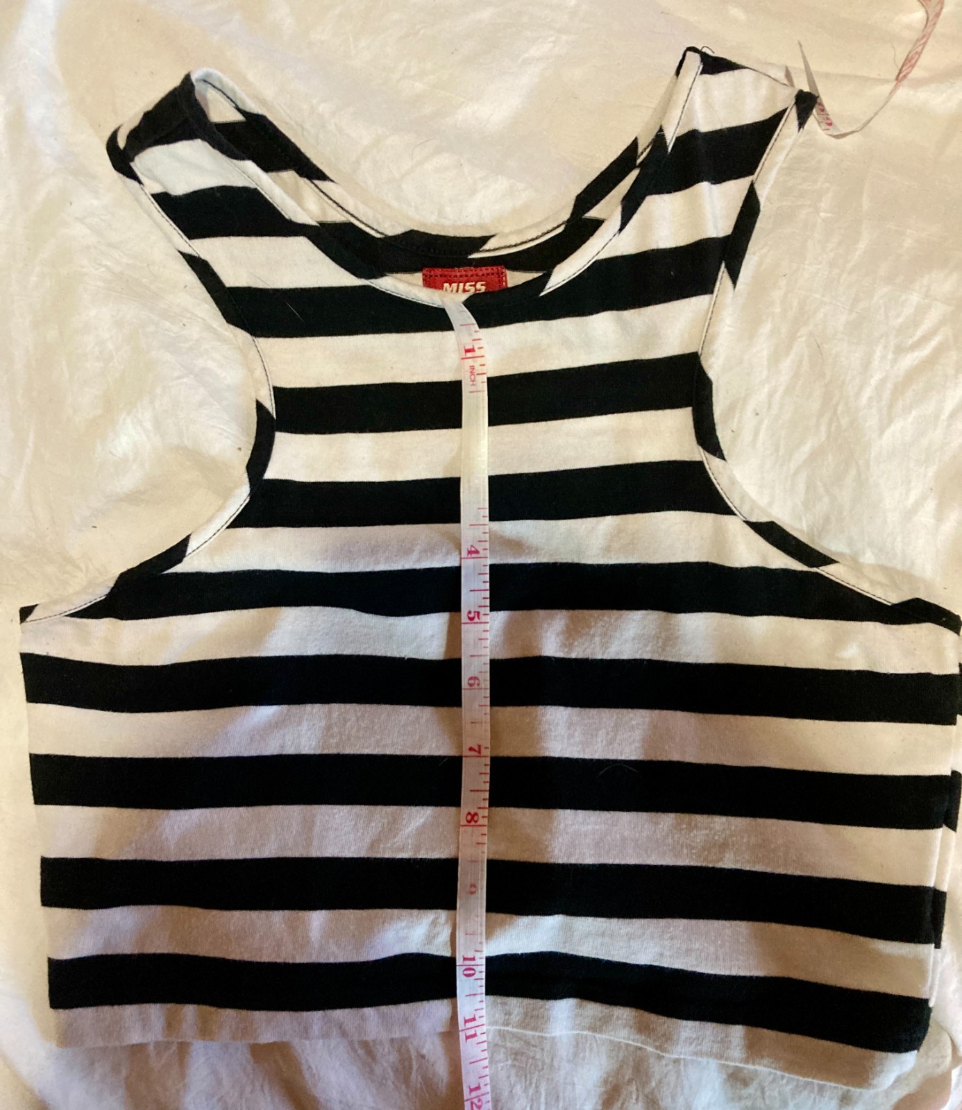 Vintage Miss Sixty Striped Racerback Crop Top Tank Black White Y2K 90s Grunge M