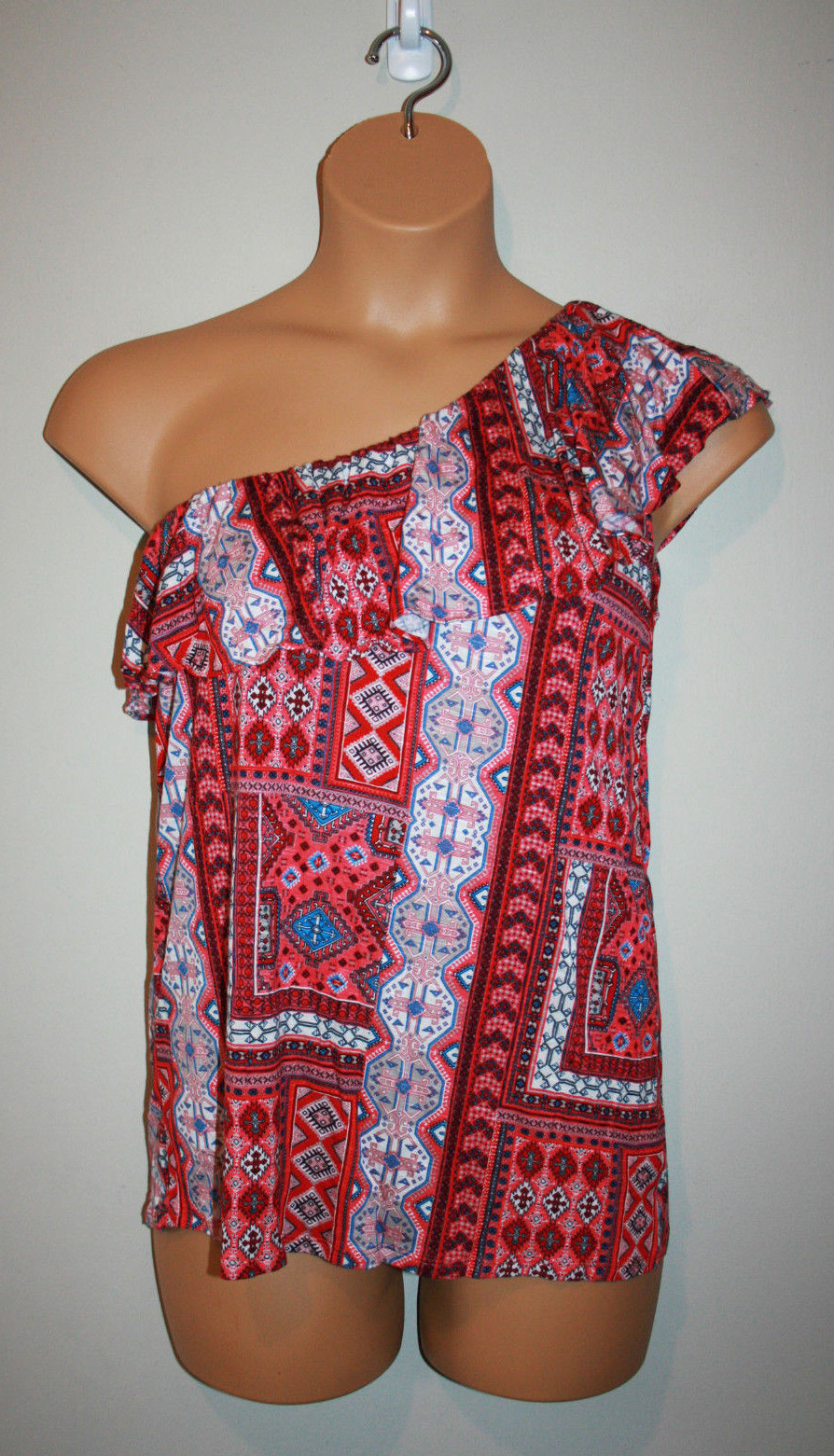 NEW Womens RXB One Shoulder Red Boho Bava Coral Sleeveless Top Large L NWT $58