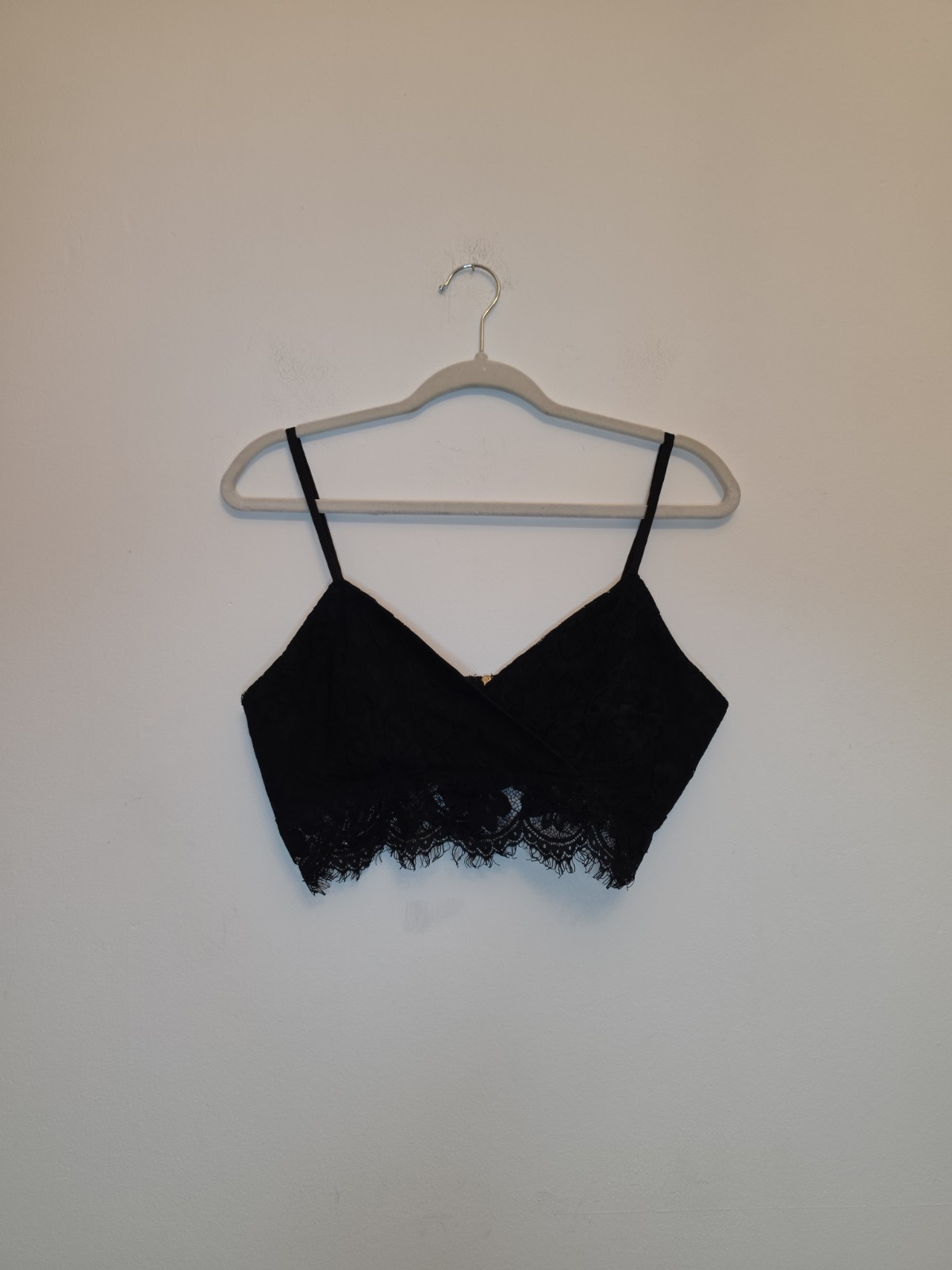 Black Sexy Lace Crop Wrap Eyelash Bralet Bralette Top Shirt Lingerie Size 10 UK