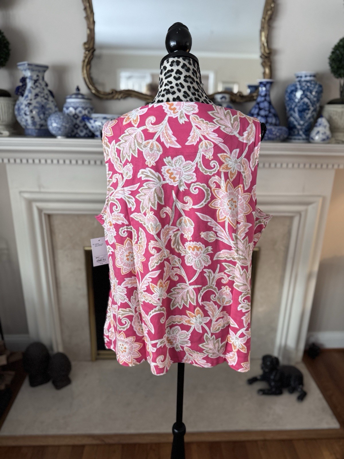 Plus Size Croft & Barrow Floral Bateau Neck Tank Top Coral Pink 3X Cotton New
