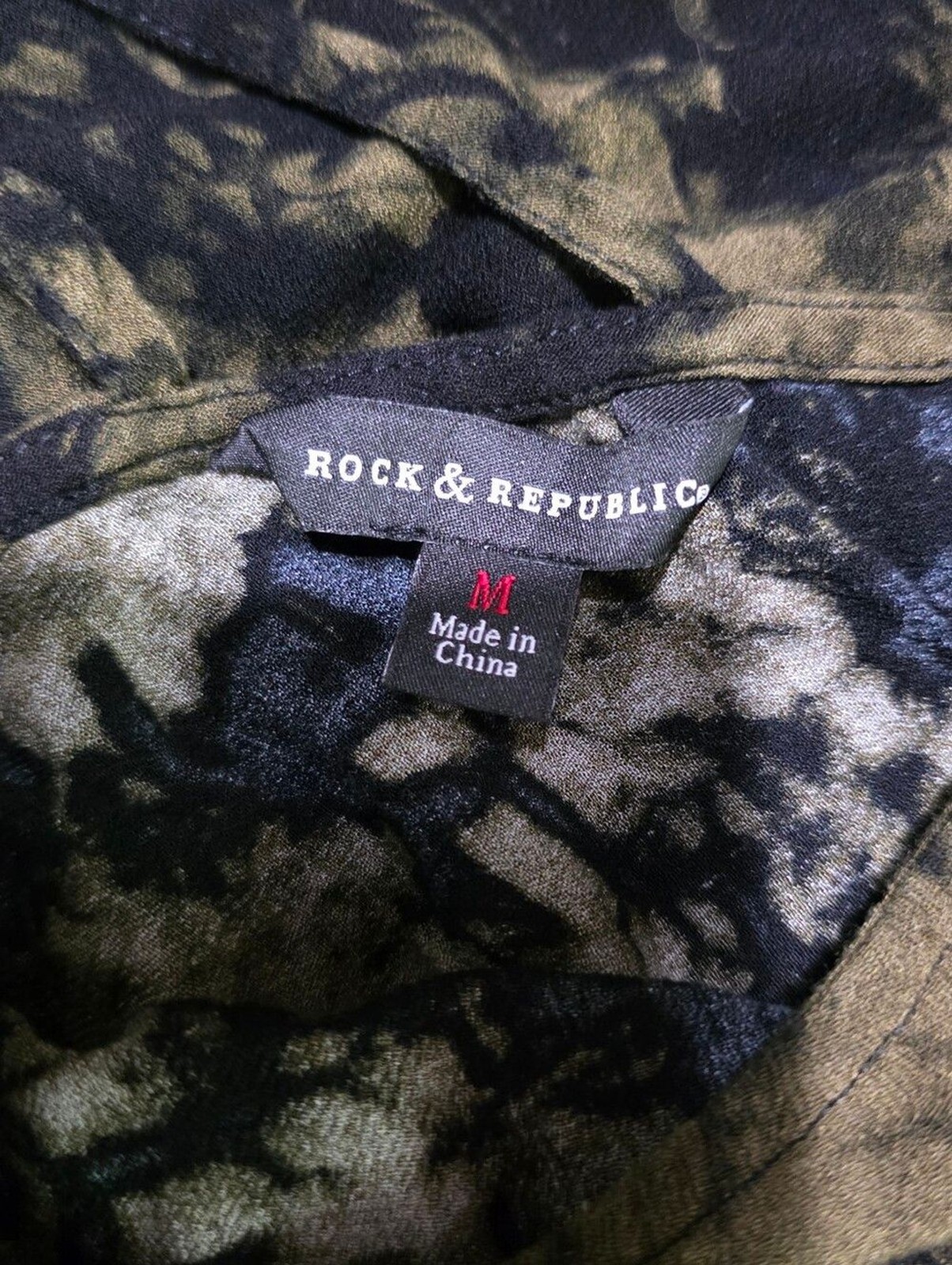 Rock & Republic Green Black Tie Dye Top Size Medium Boho Grunge