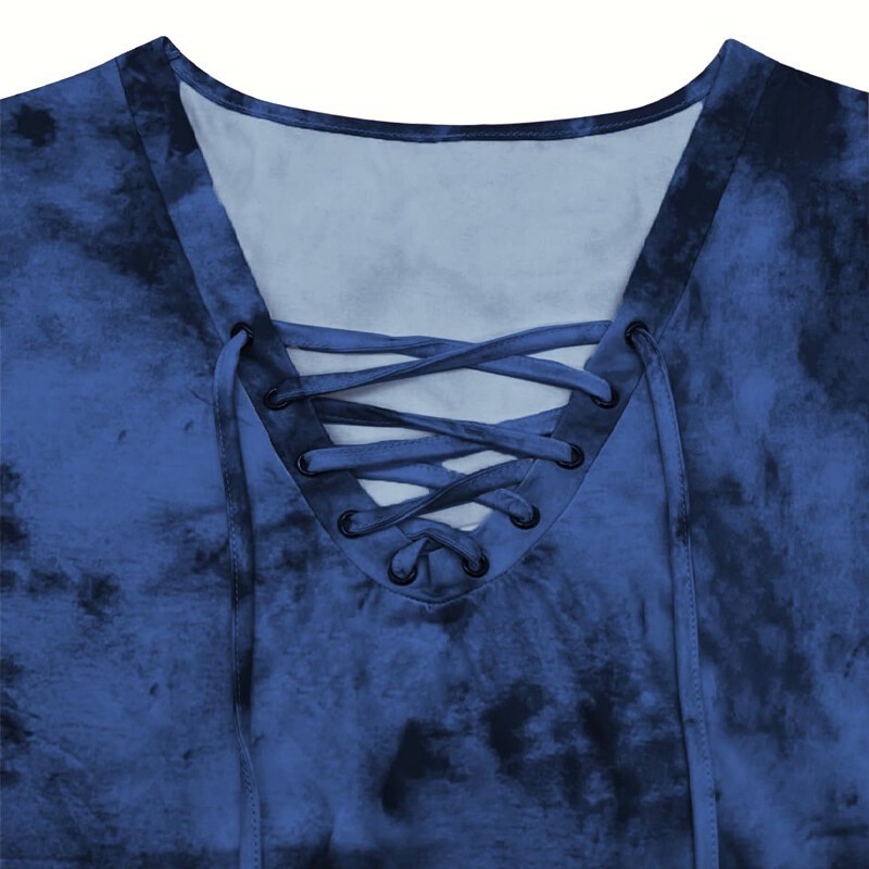 Plus Size Women’s Sexy T-shirt Loose Top V-neck Lace Up Short Sleeve Breathable