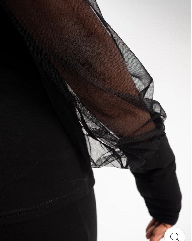 METAMORPHOZA NWT $125 Handmade In Bulgaria V-Neck Sheer Arm Black Shirt Size M