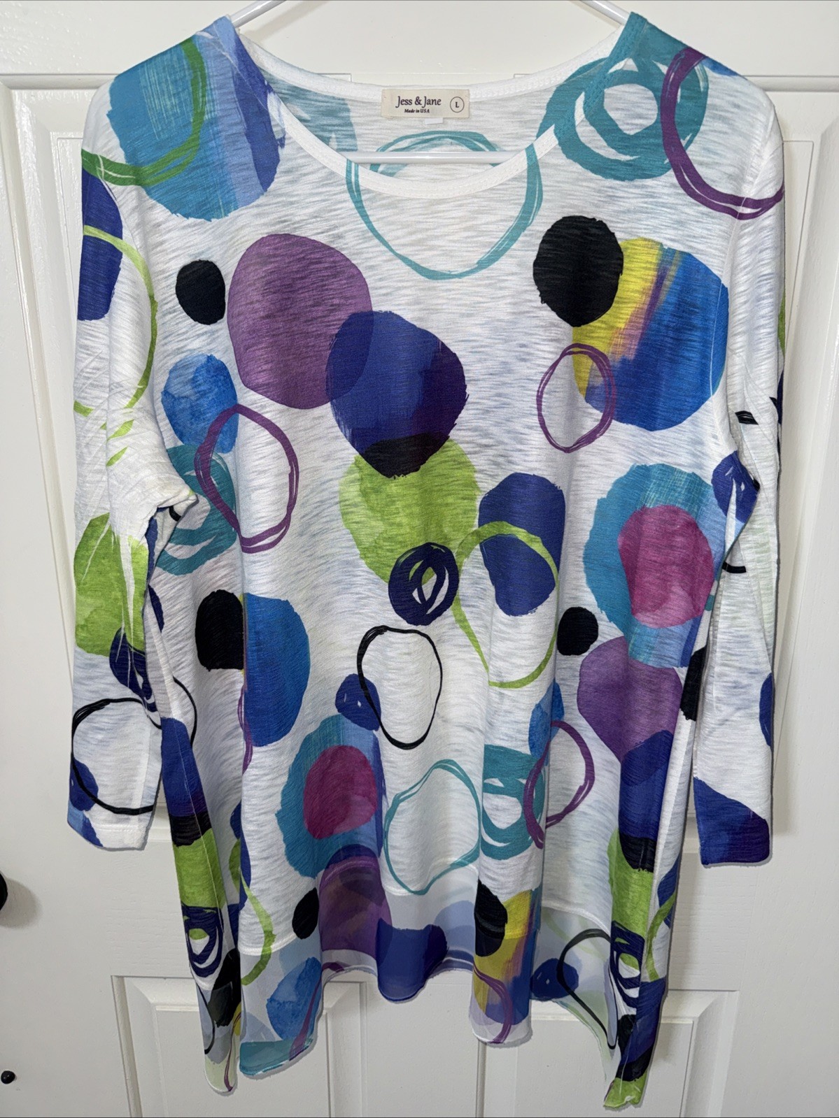Jess & Jane Women Tunic Abstract Marbles asymmetrical Hem Multi Size L
