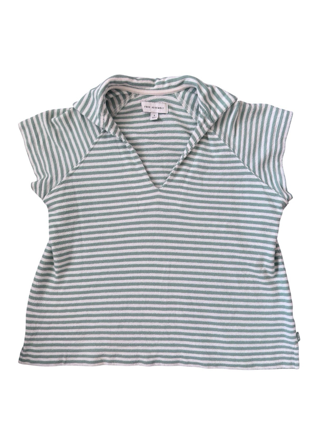 Striped Terry Cloth Top Womens Small Green White Coastal Nautical Beachy Summer