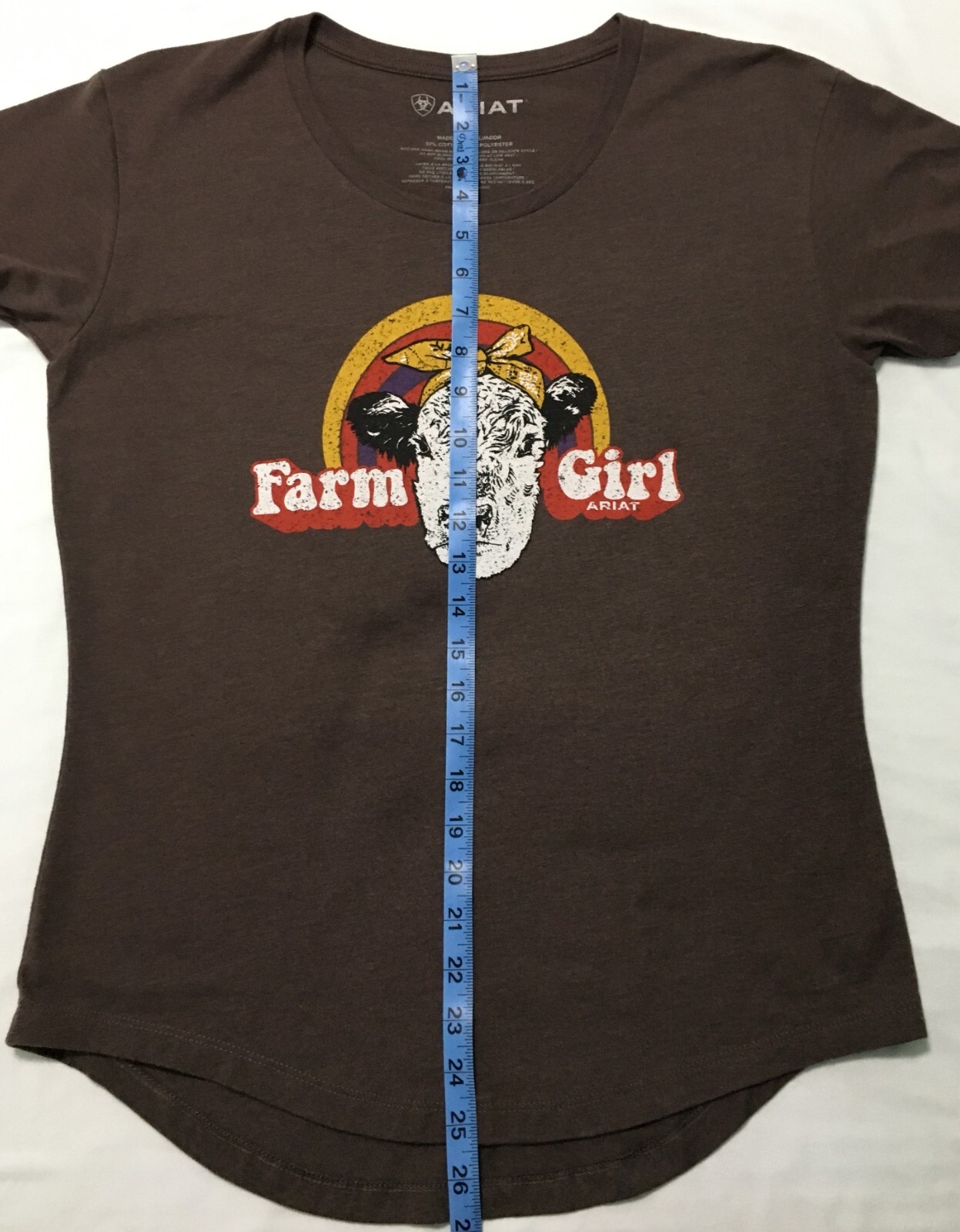Ariat Womens Farm Girl Size M Brown S/S T-shirt Cowgirl Bandana Western Country