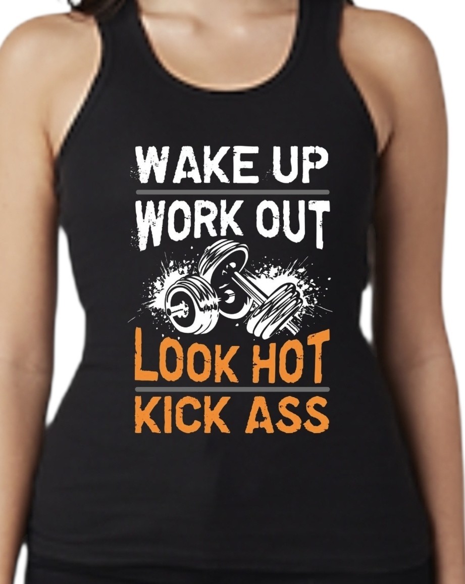 Wake Up Work Out Women’s Fitted 2X1 Rib Tank Small to 2X-Large Black Gym Yoga