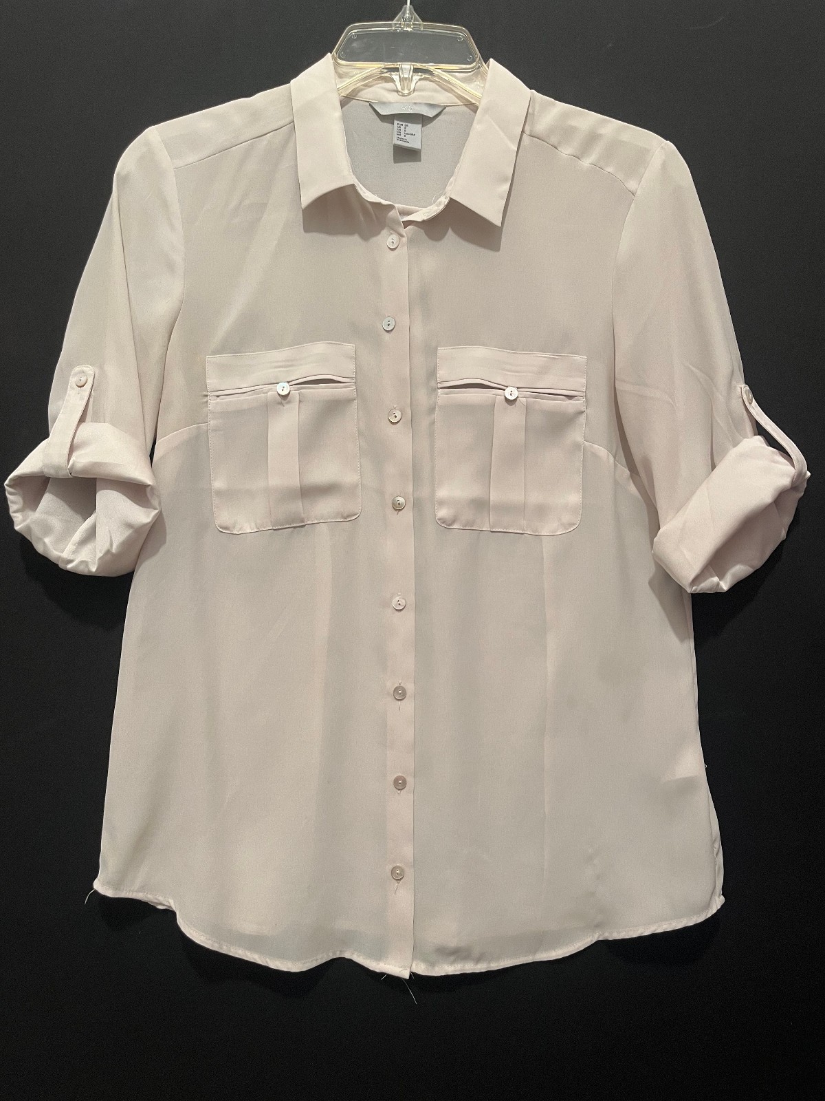 H&M Beige Button Down Dress Shirt Women’s Size Small Roll Up Sleeves