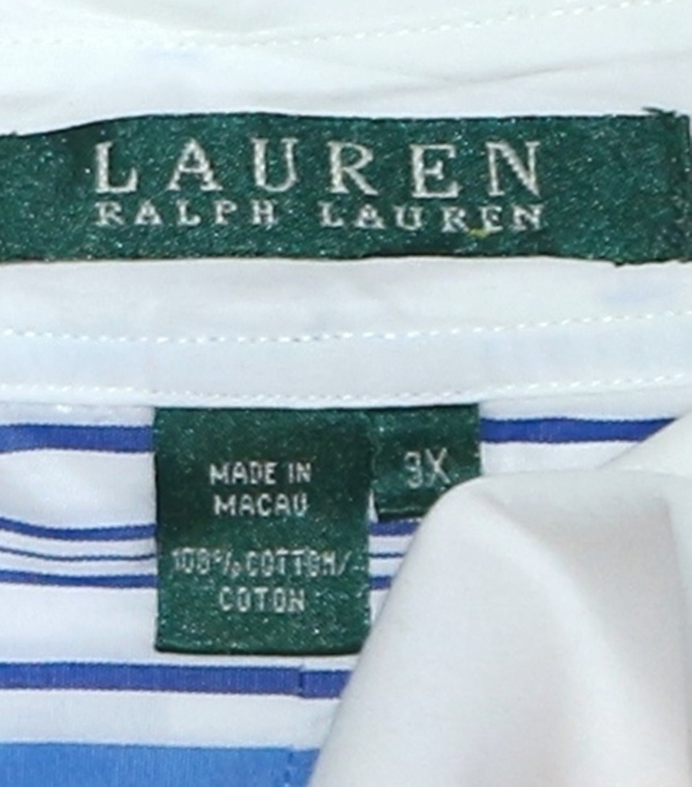 LAUREN RALPH LAUREN Blue Striped Cctton Blse 61 In Chst 29 In Lng Sz 3X EXC