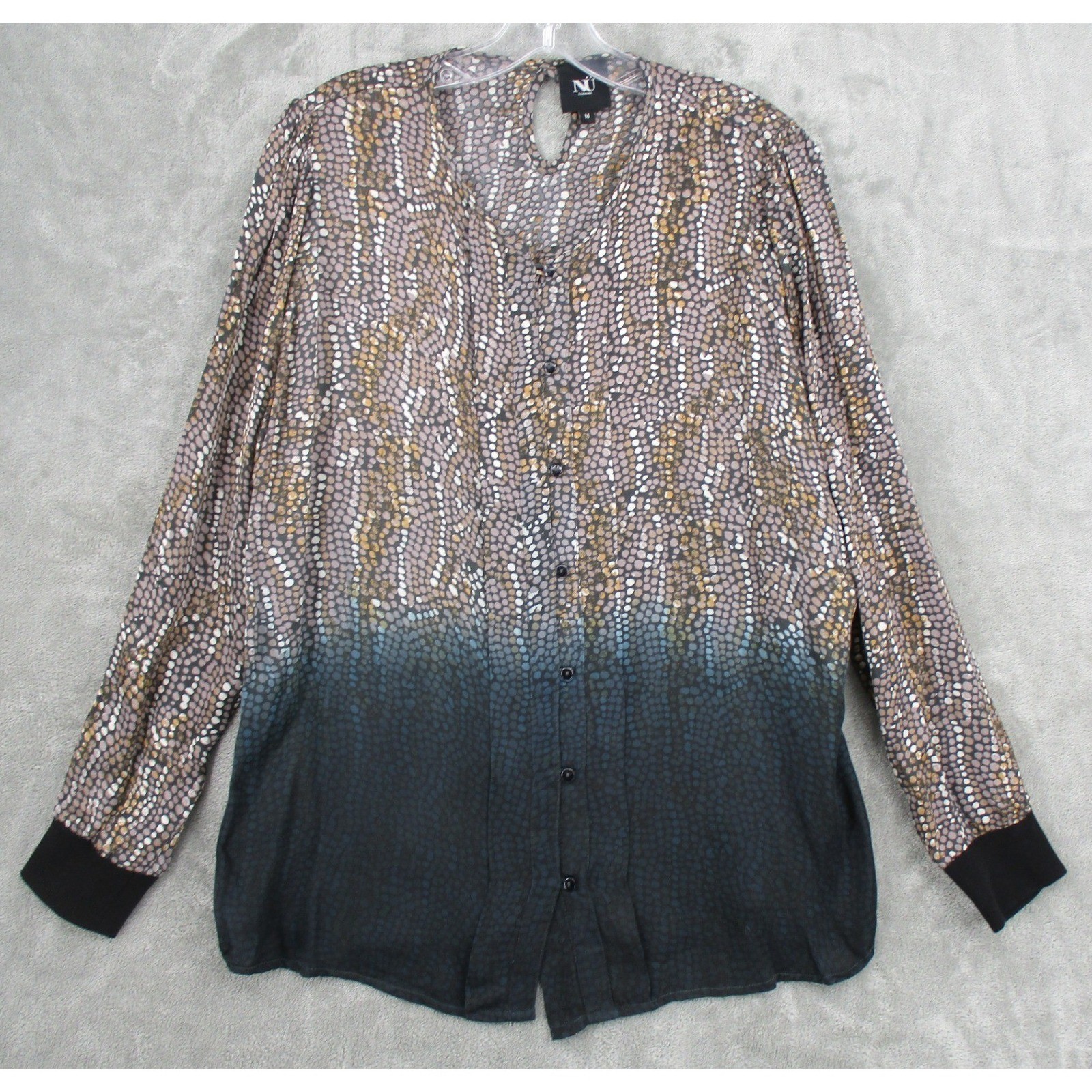 NU Denmark Blouse Womens Medium Button Keyhole Abstract Lightweight Career