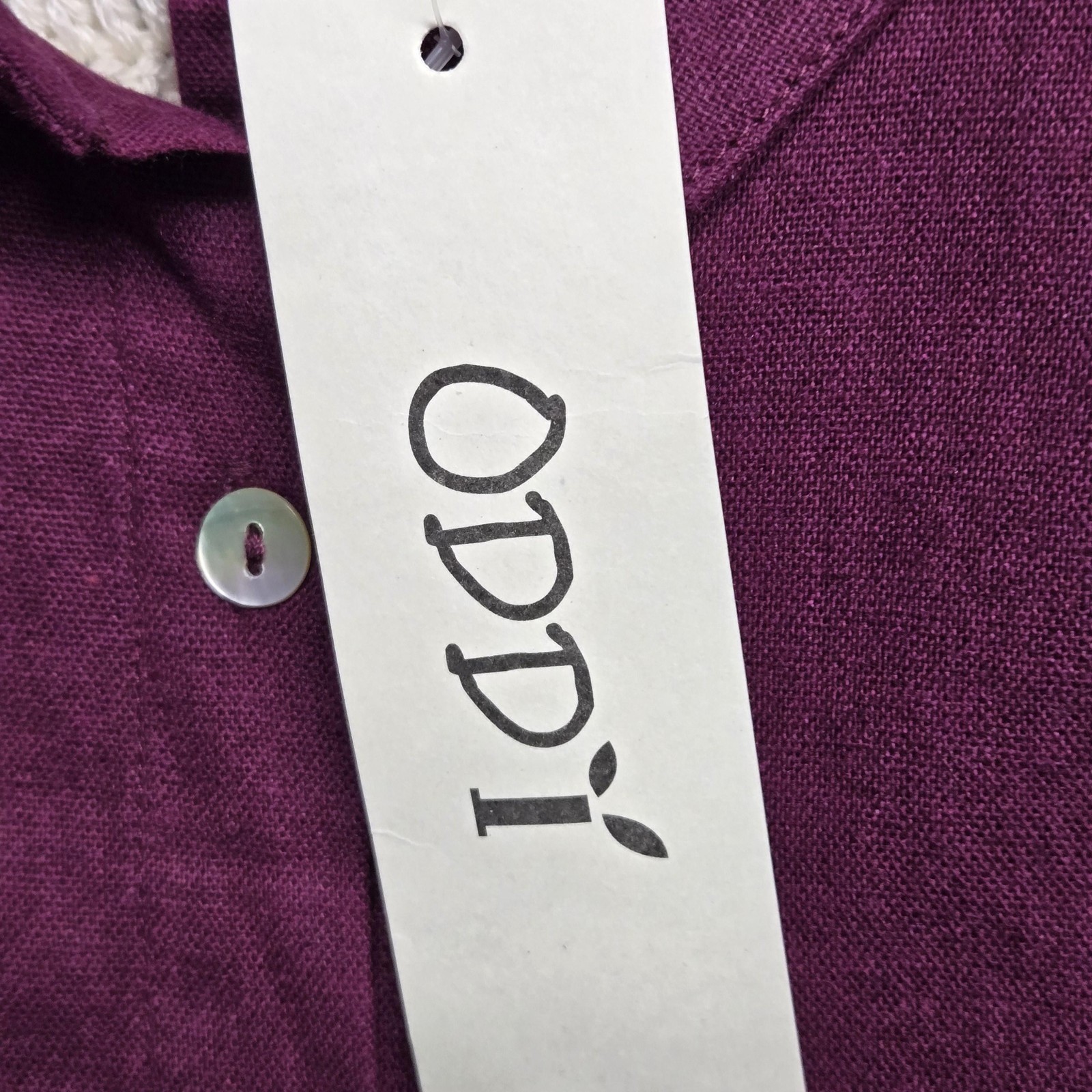 Oddi Shirt Womens Small Purple Colorblock Crochet Back Button Front Tunic Top