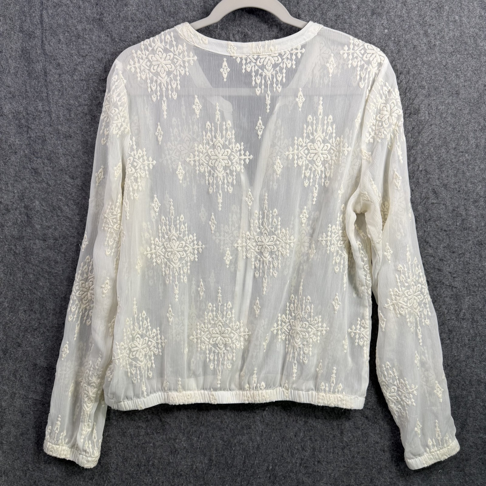 Maurices Women’s L Ivory Embroidered Full Zip Sheer Bomber Jacket Top