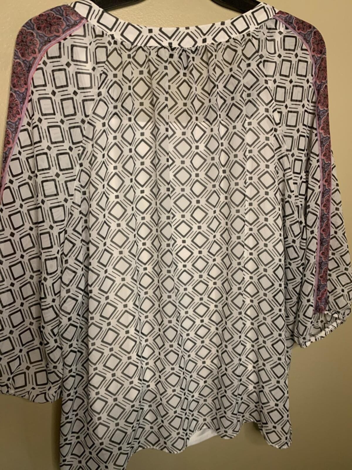 ALYX White Tunic with Black Geometric Print and Purple Sleeve Panels