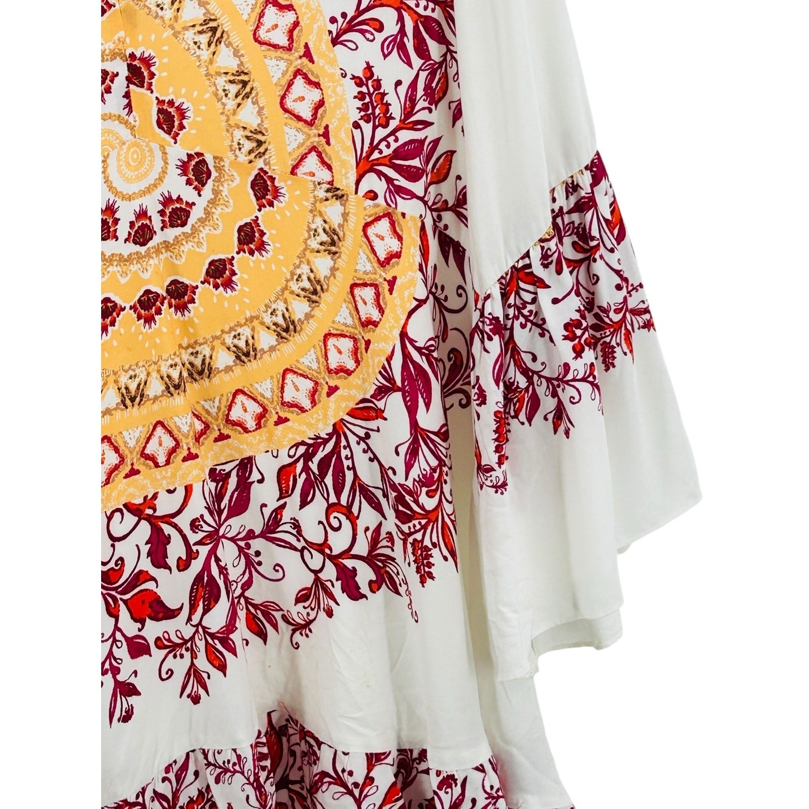 Robert Louis Boho Bell Sleeve Floral Tunic Top White Red Large