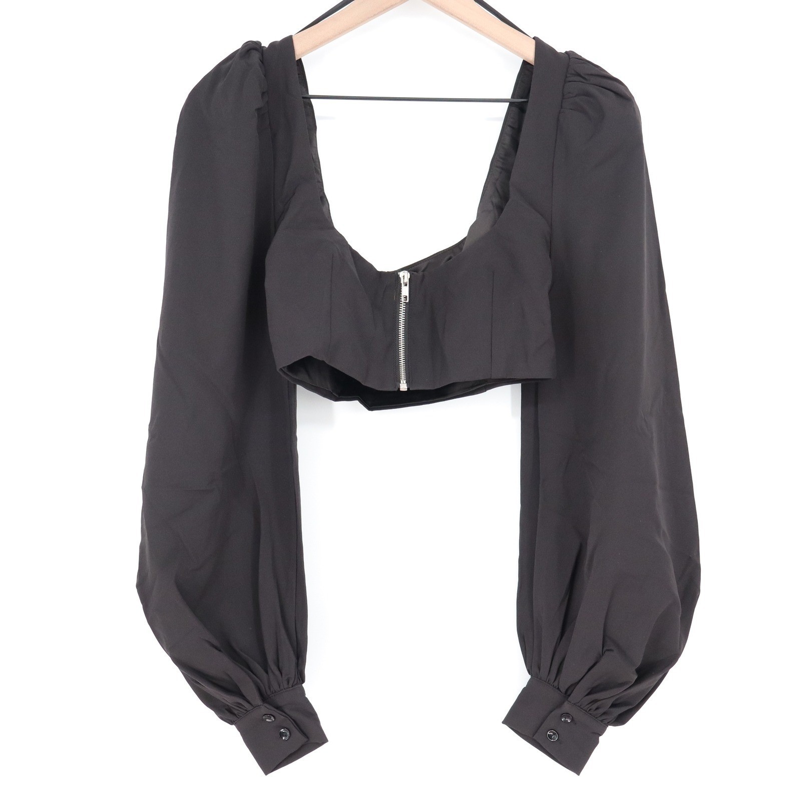 Naked Wardrobe The Statement Black Puff Lantern Sleeve Crop Top NWSP20-T19 Small