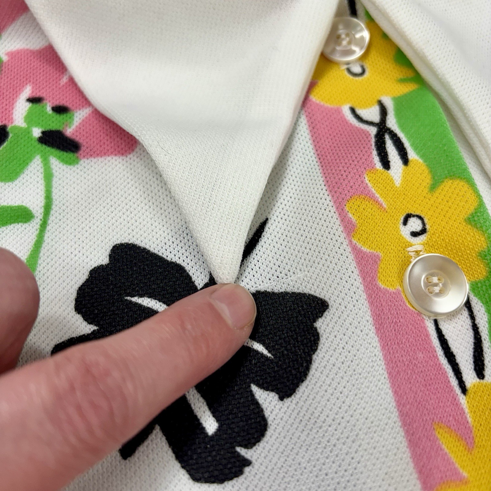 Vintage 70s Butterfly Floral Knit Button Up Blouse Long Sleeve Dagger Collar 1X