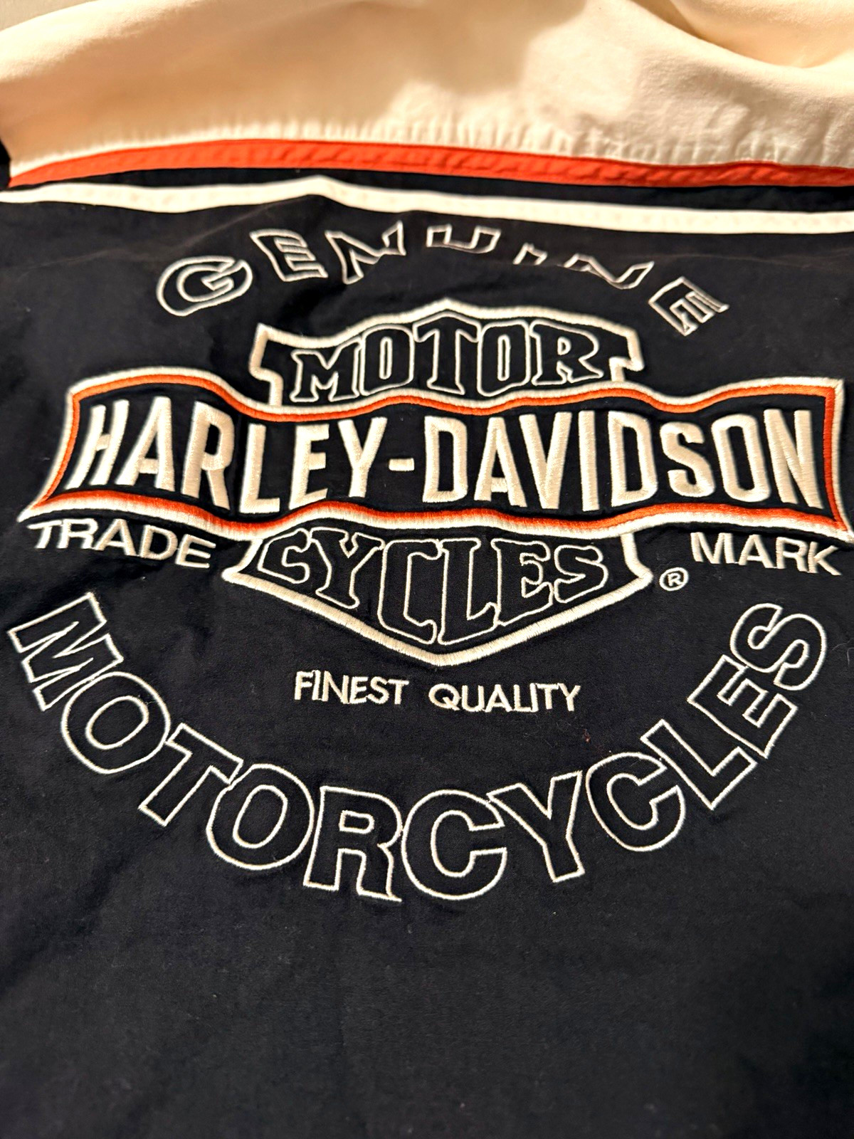 Harley-Davidson Genuine Motorclothes Zip-Up Jacket L Navy/White/Orange Patch