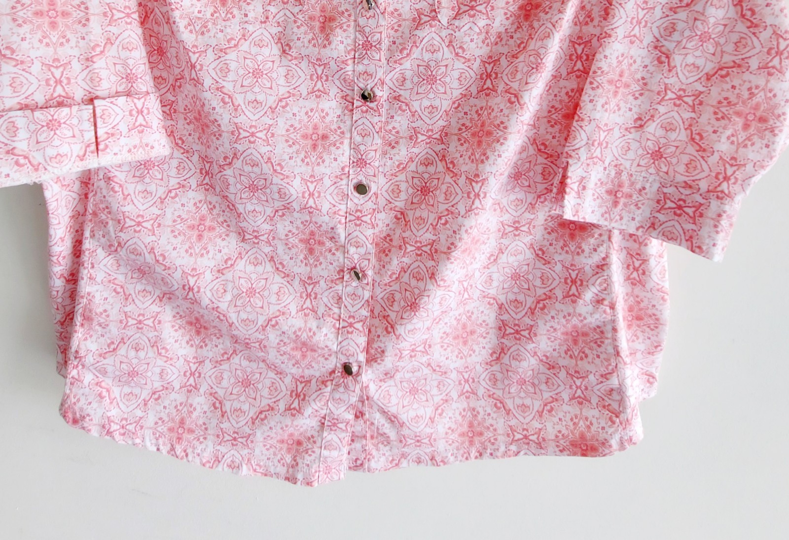 CORAL BAY Womens 2X Pink Print Woven Blouse w/Stretchy Side Panels