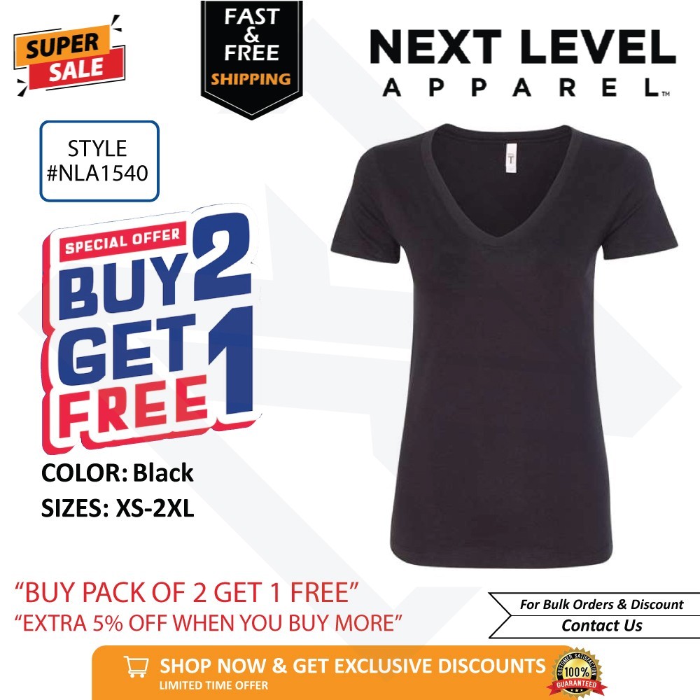Next Level 1540 Women’s Ideal V Neck T-Shirt Buy 2 Get 1 Free Offer on XS-2XL