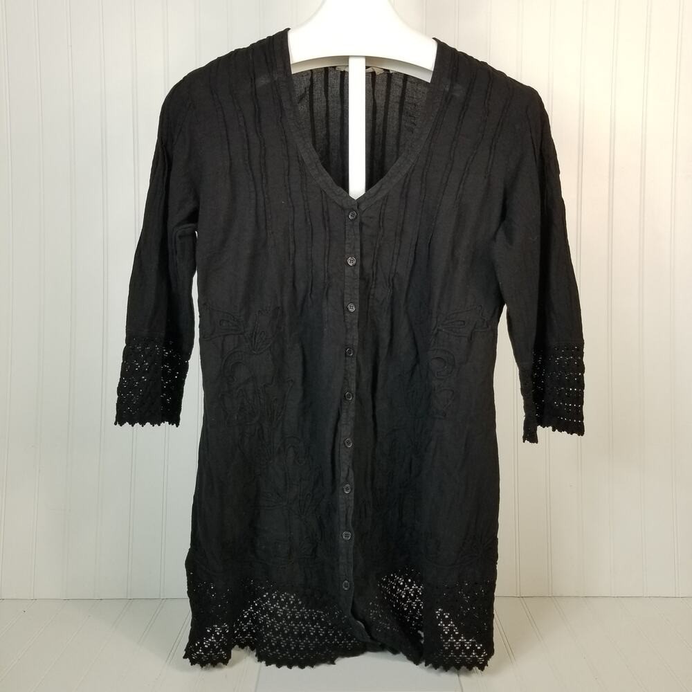 Soft Surroundings Gauzy Grenada Crochet Tunic Black Medium