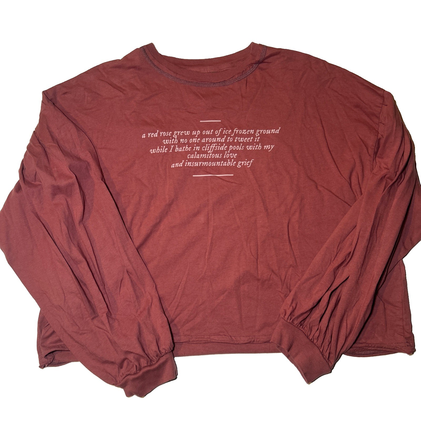 Taylor Swift Womens X-LARGE Folklore The Lakes Quote Cropped Puff Sleeve T-Shirt