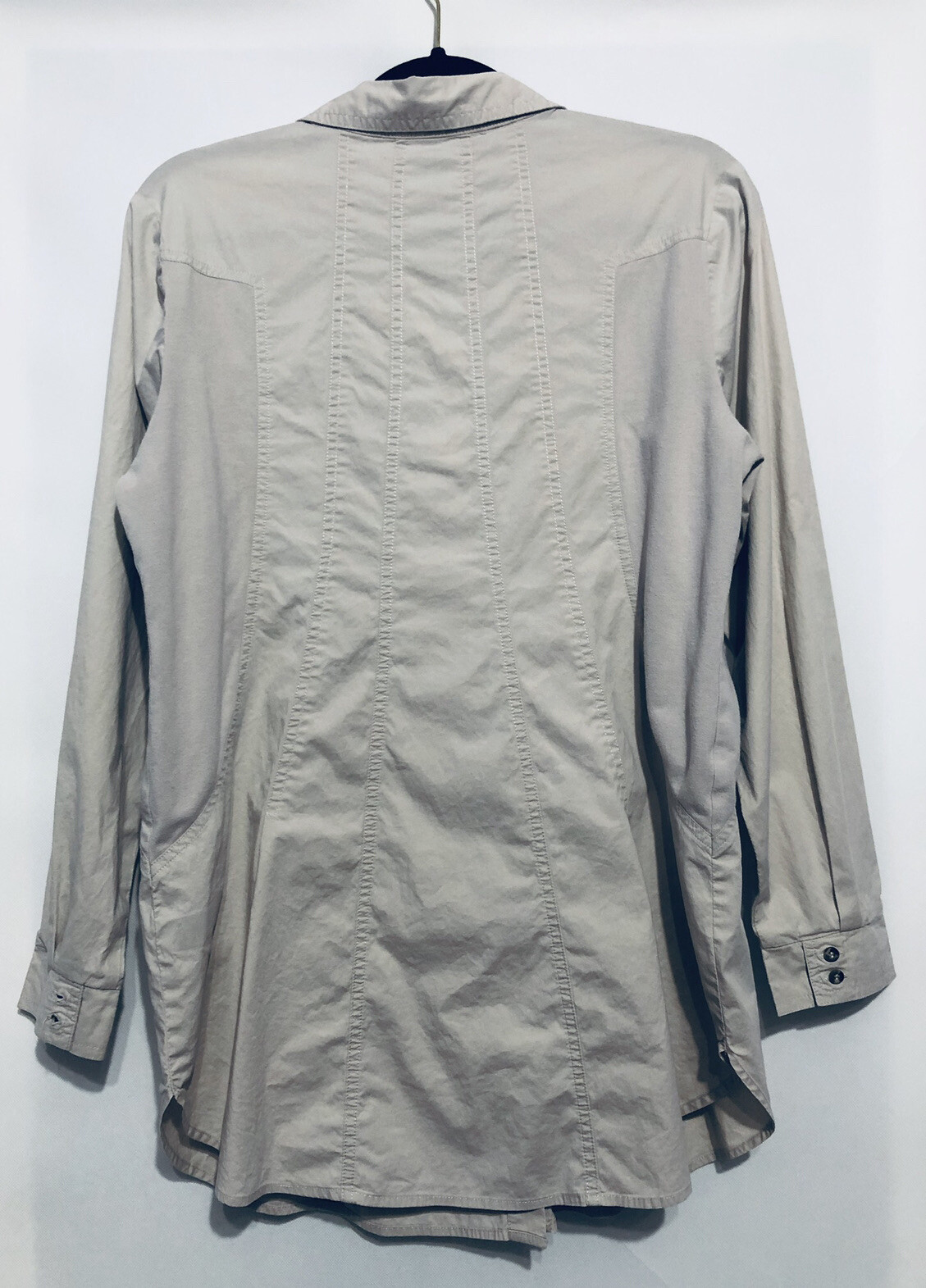 Soft Surroundings Womens Medium Khaki Seams Perfect Button Down Shirt Tunic